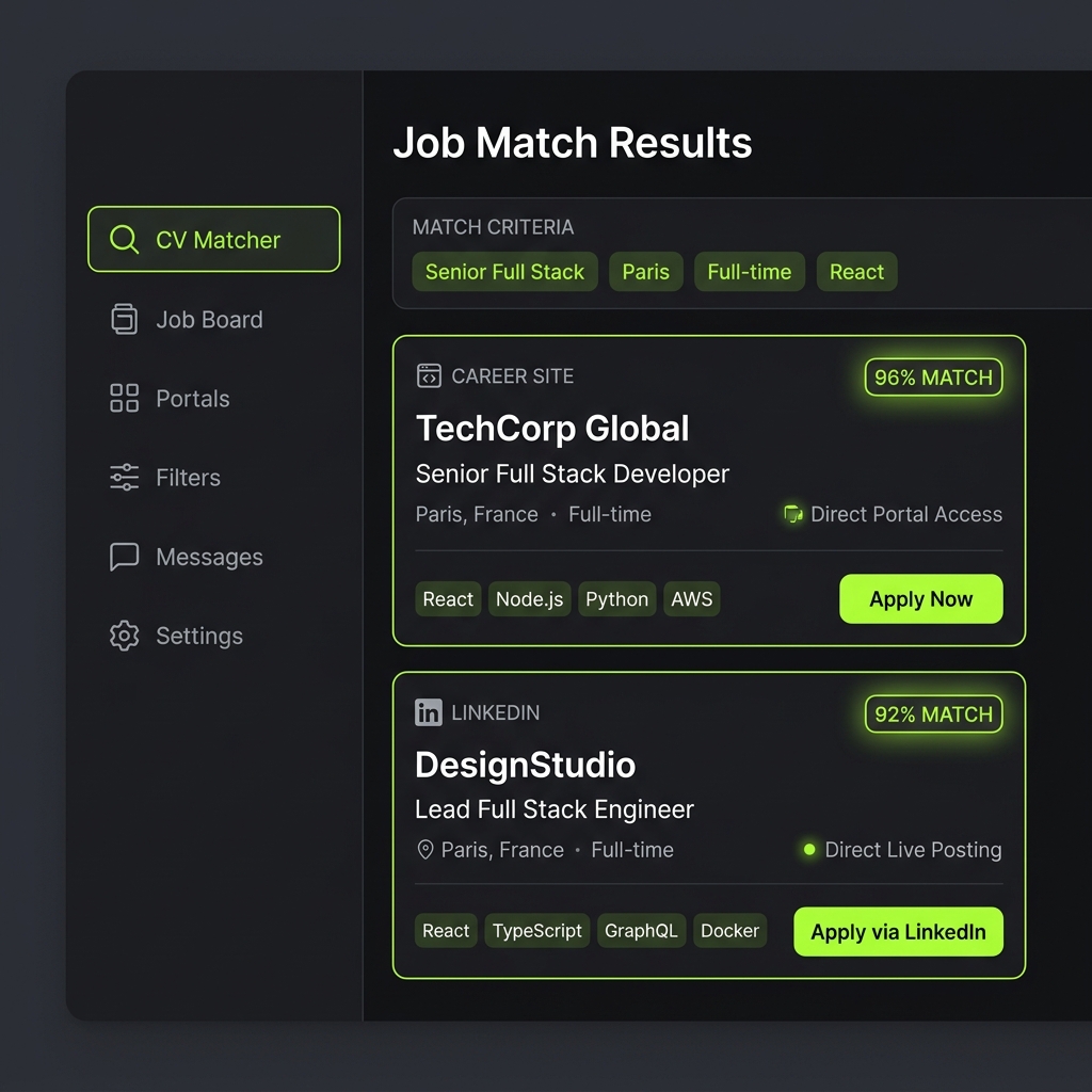 AI Job Search Dashboard UI Mockup