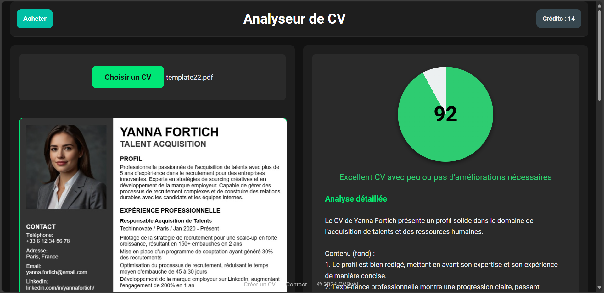 exemple d'analyse de cv