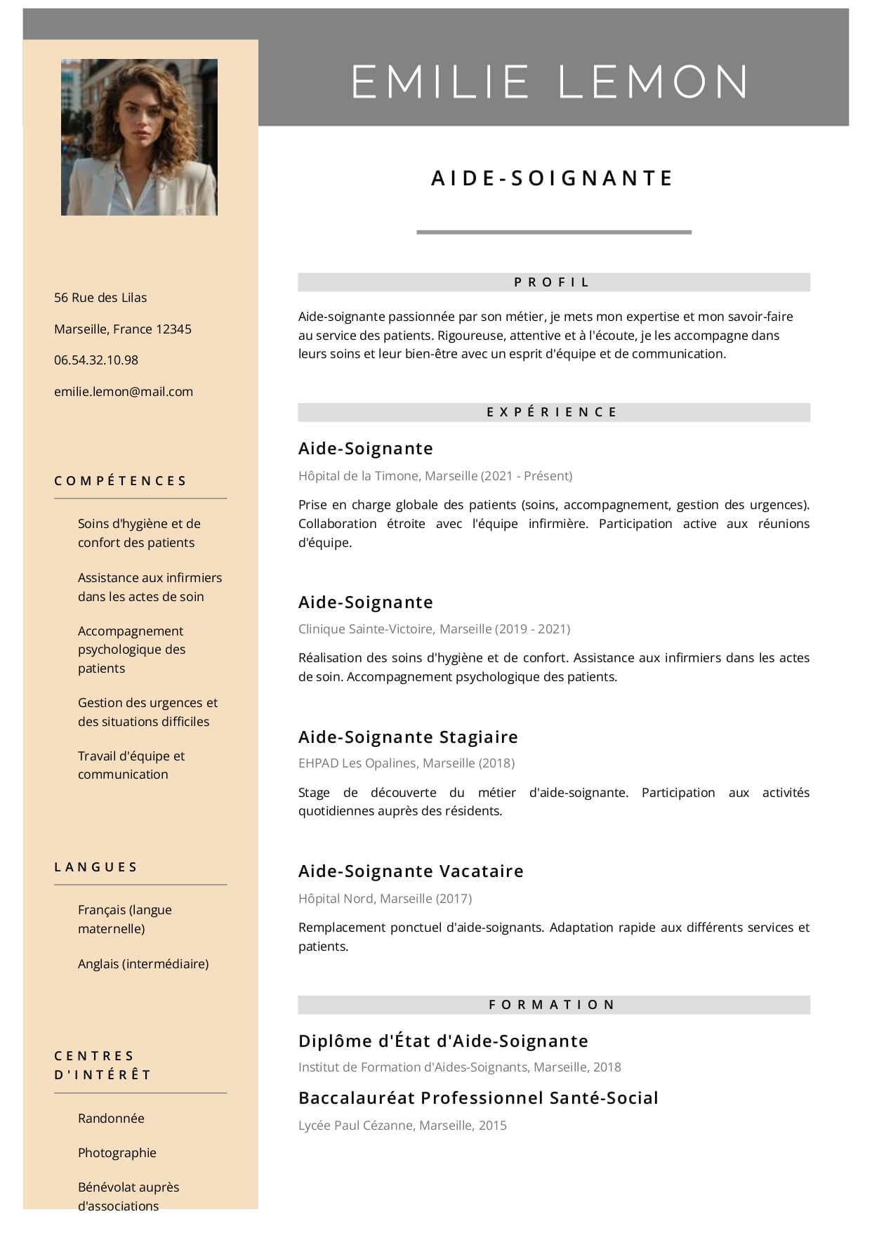 exemple cv aide soignante