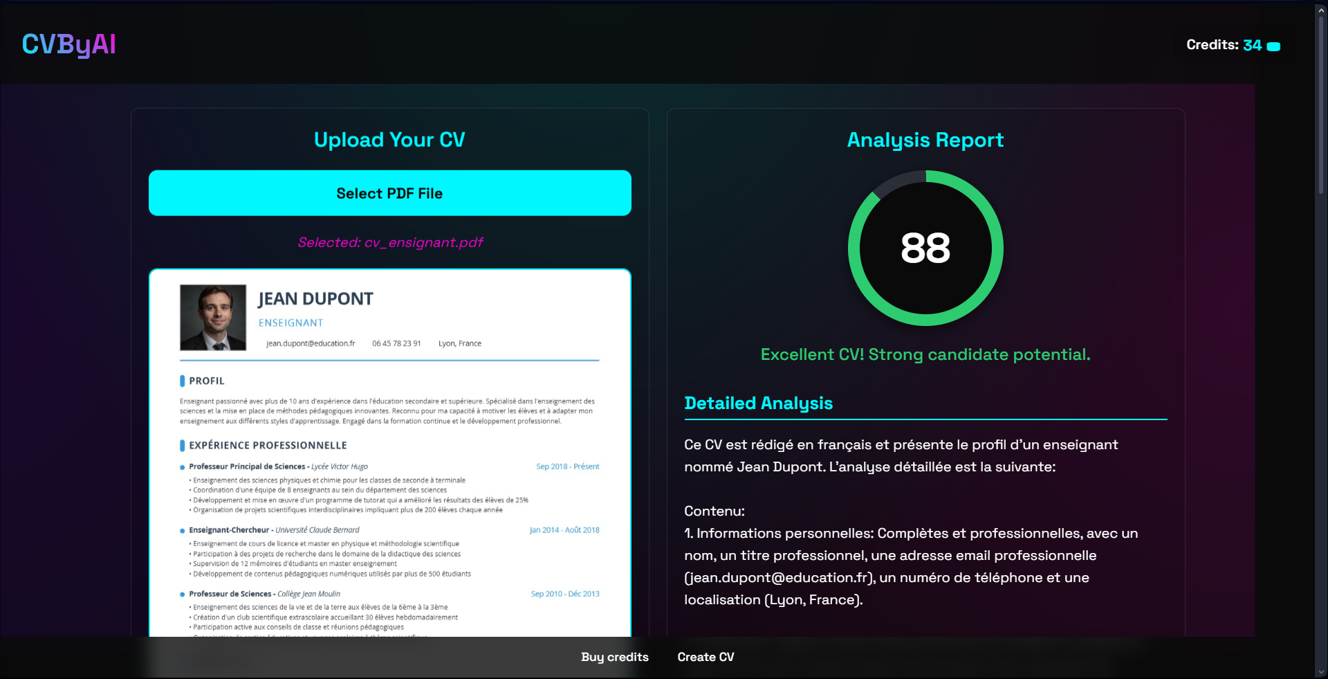 Exemple de CV Professeur analysé