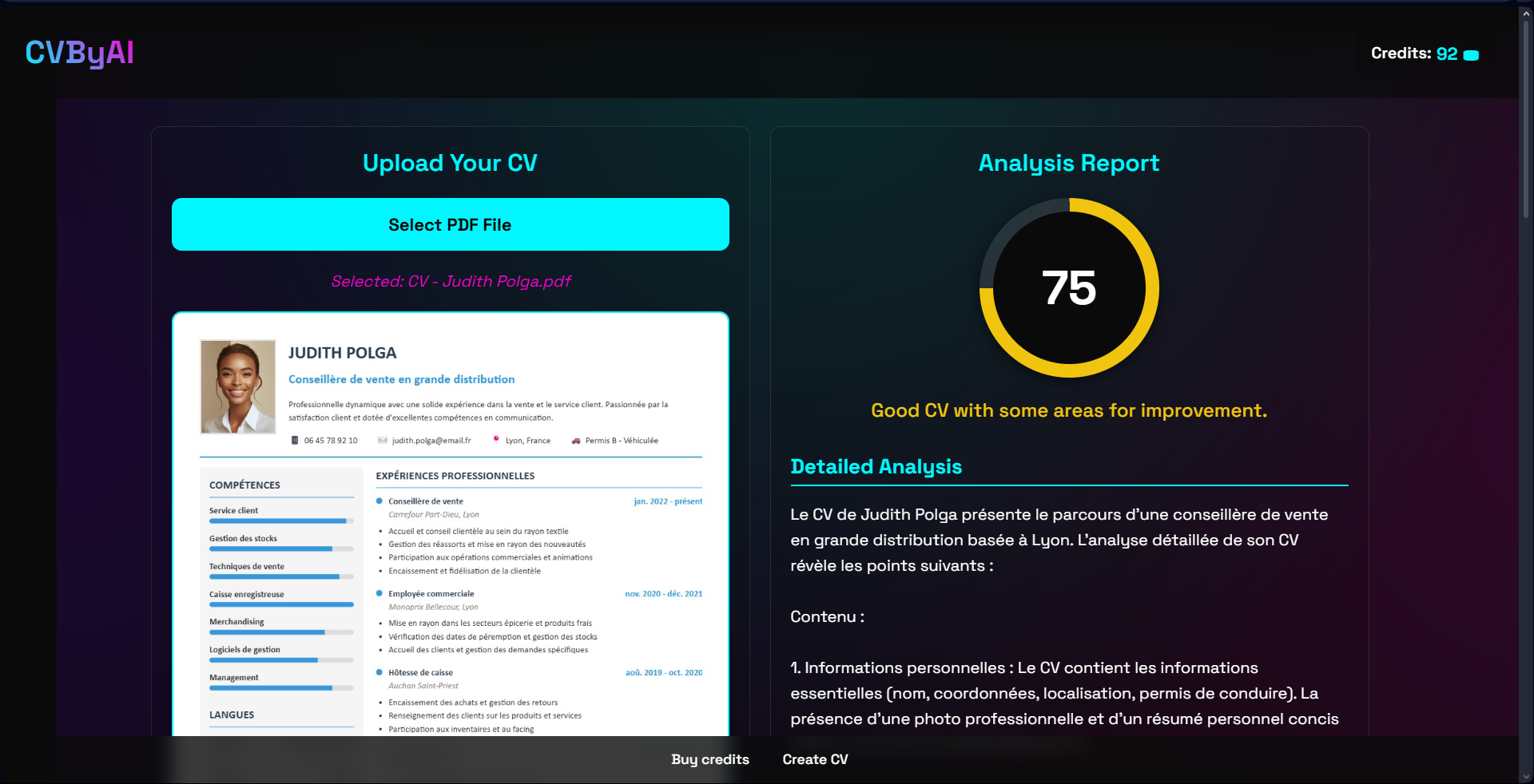 Exemple de CV Vendeur analysé
