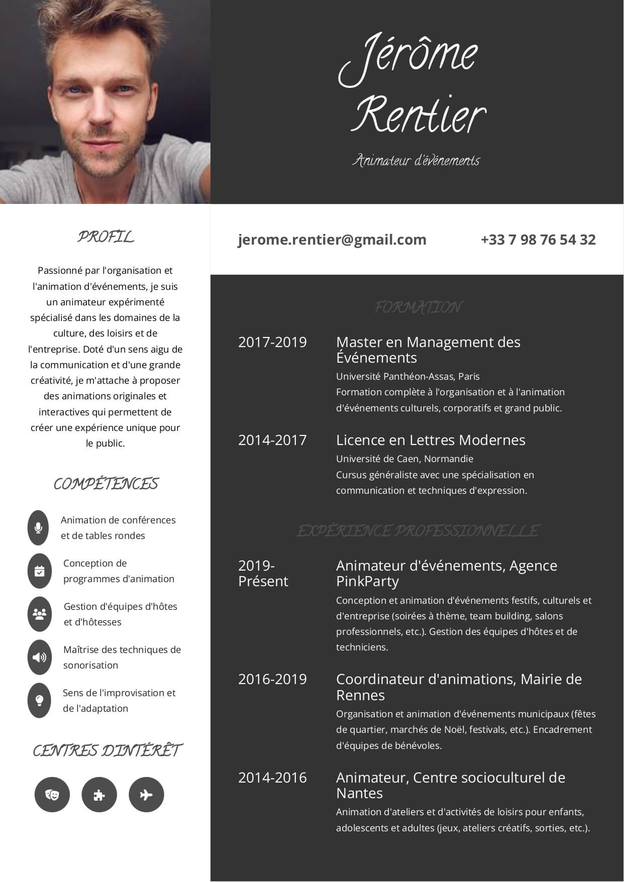 exemple cv animateur