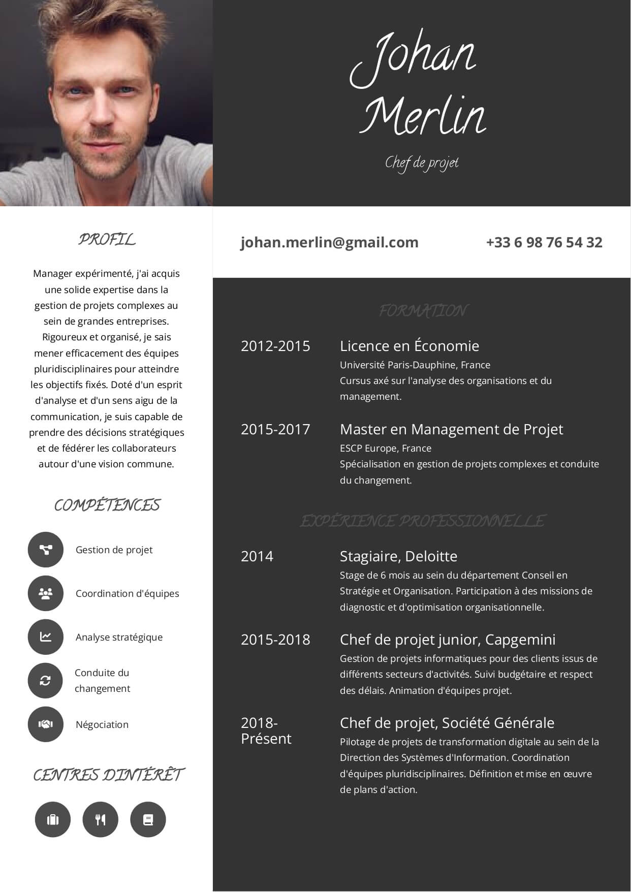 exemple cv chef de projet