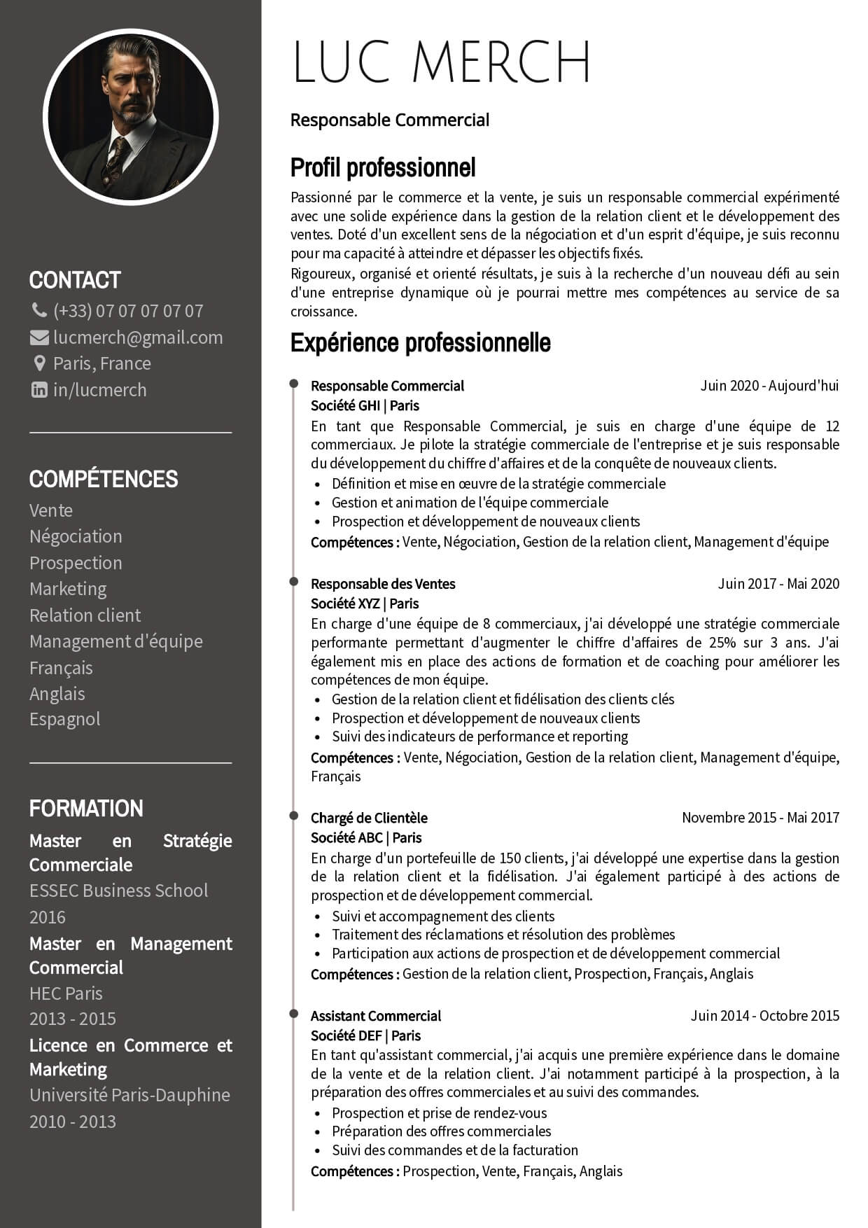 exemple cv commercial