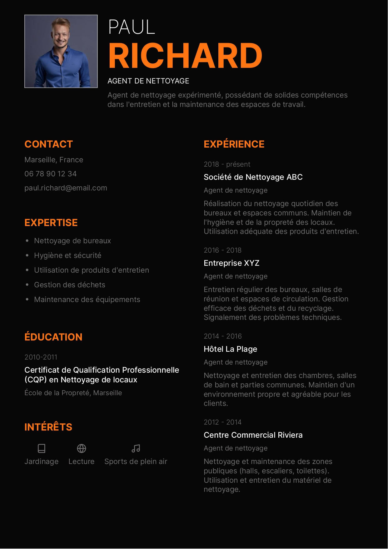 exemple cv agent de nettoyage