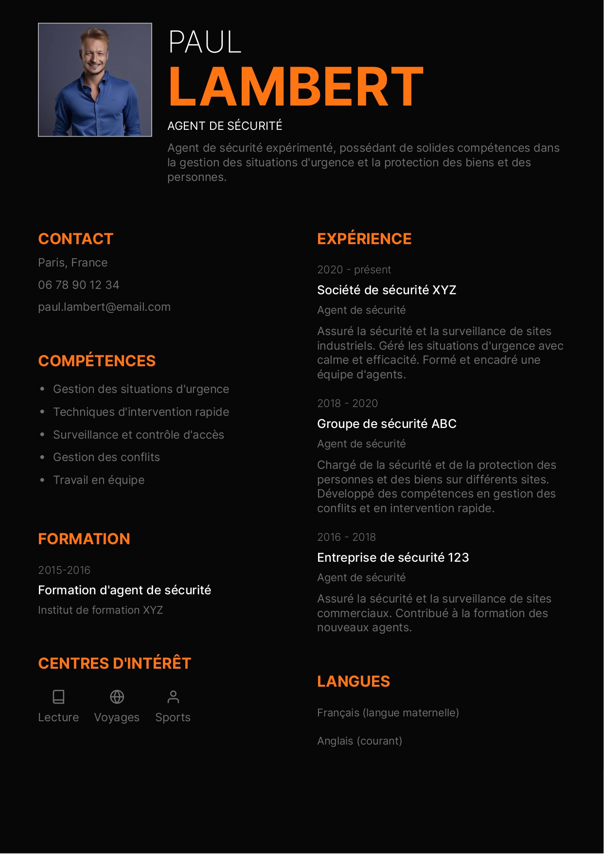 exemple cv agent de sécurité