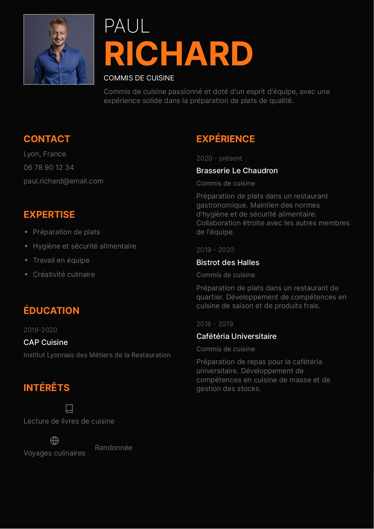 exemple cv commis de cuisine