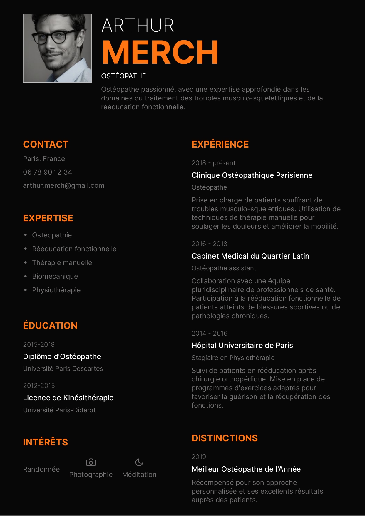 exemple cv osteopathe