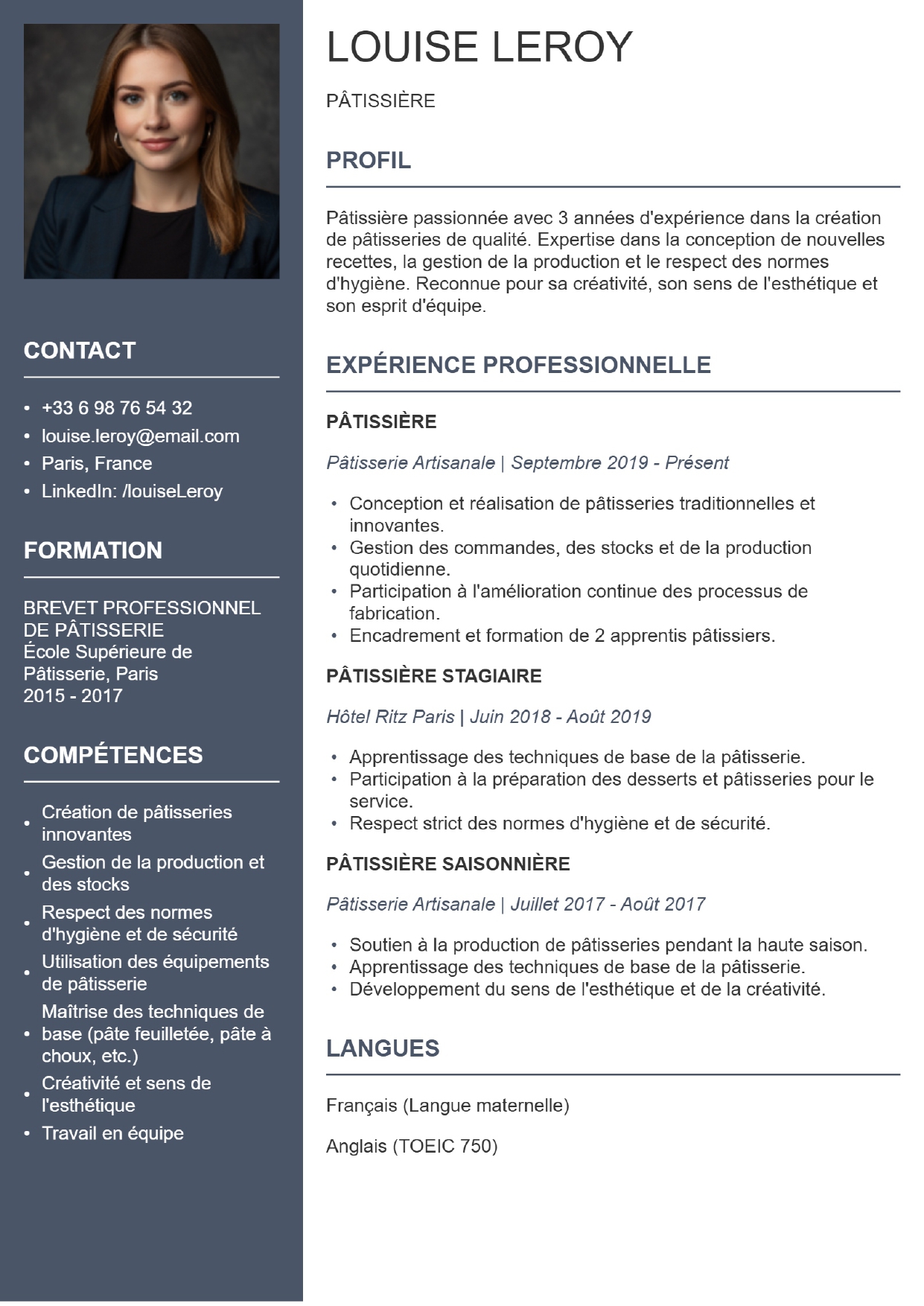 exemple cv patissier