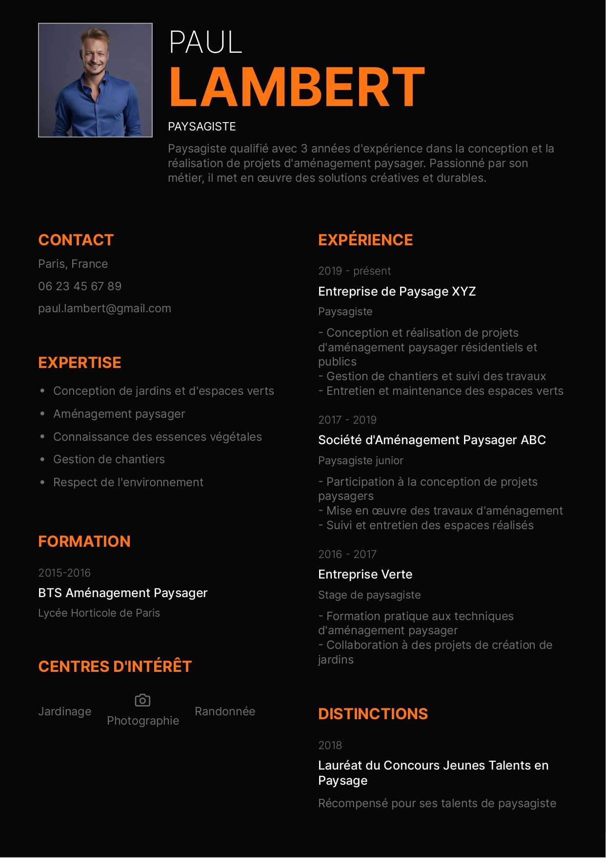 exemple cv paysagiste