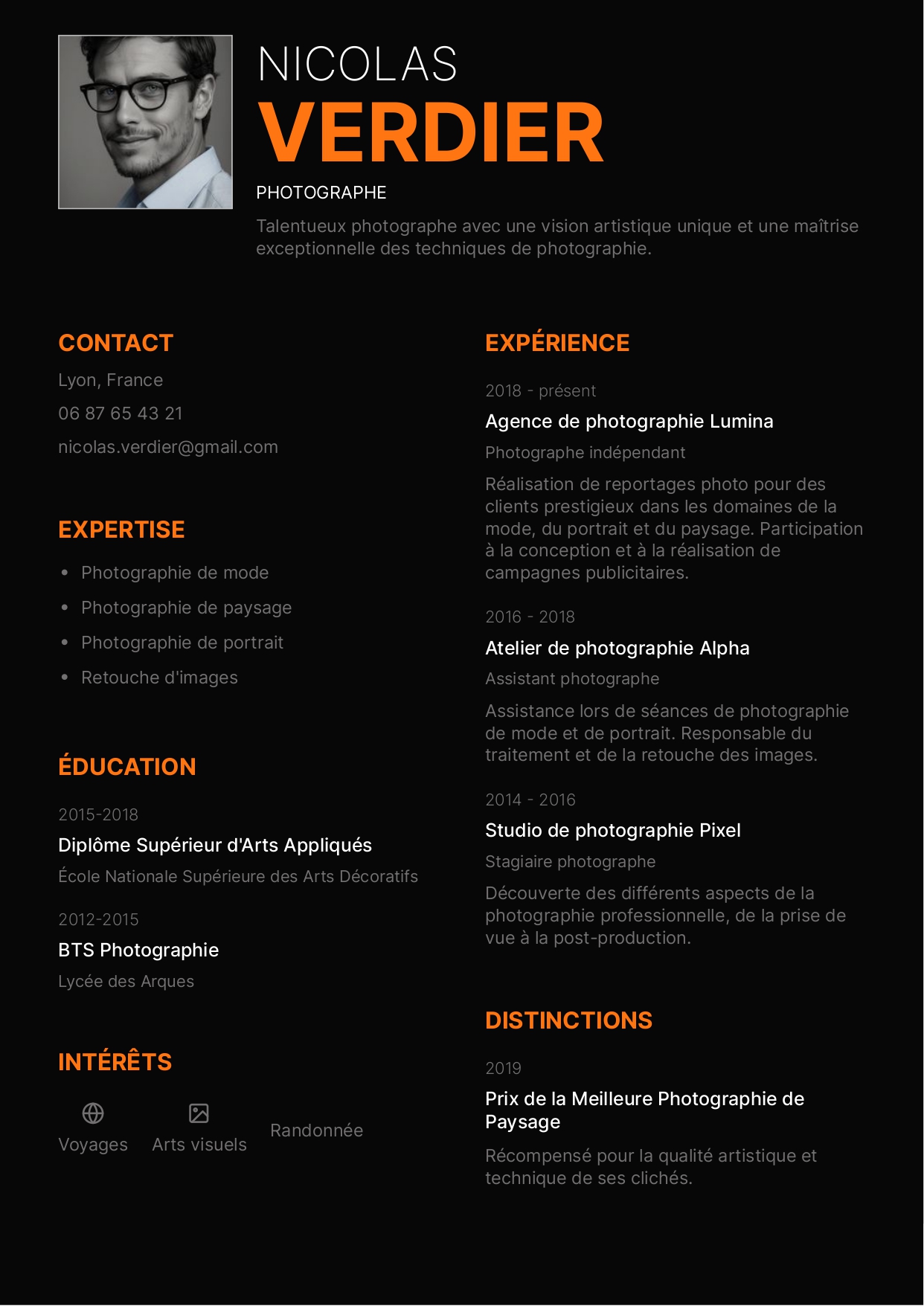 exemple cv photographe