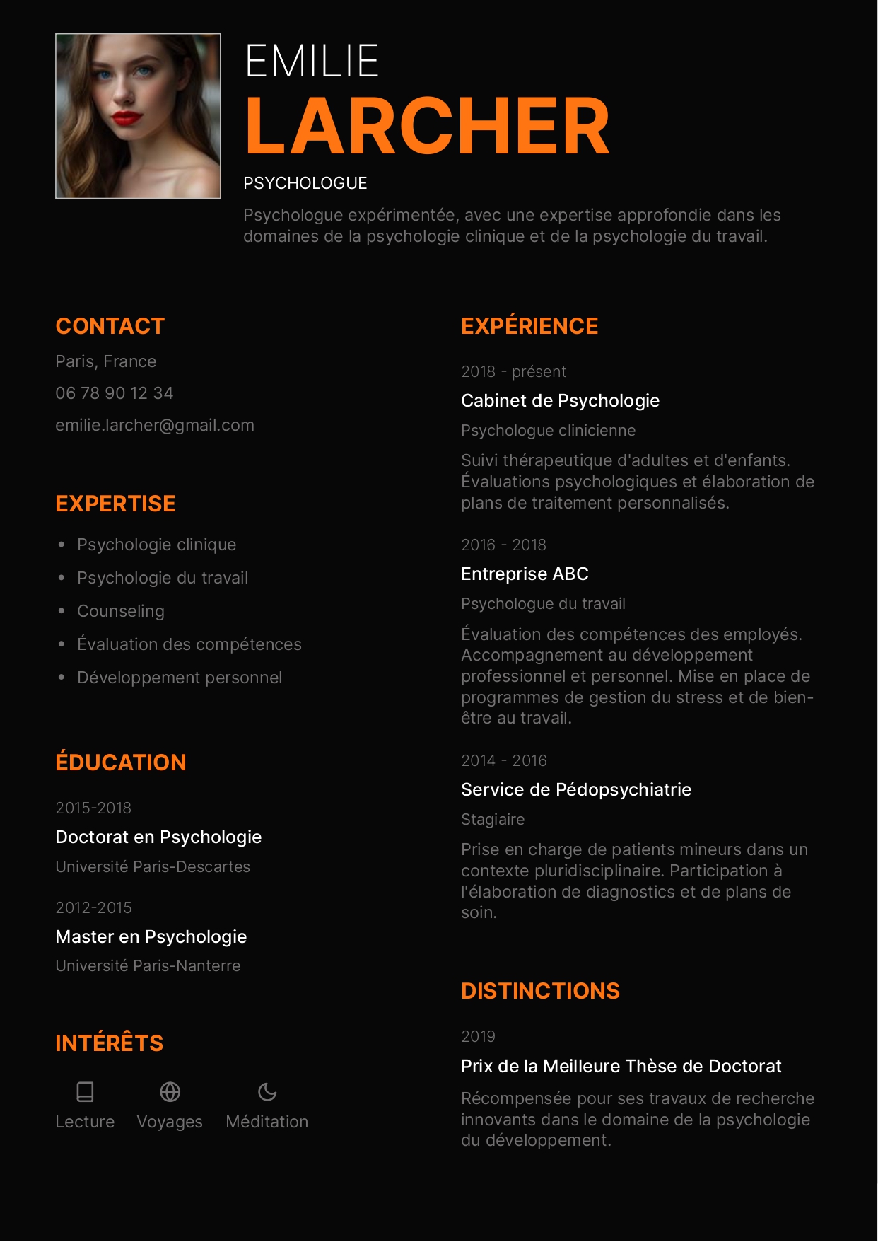 exemple cv psychologue