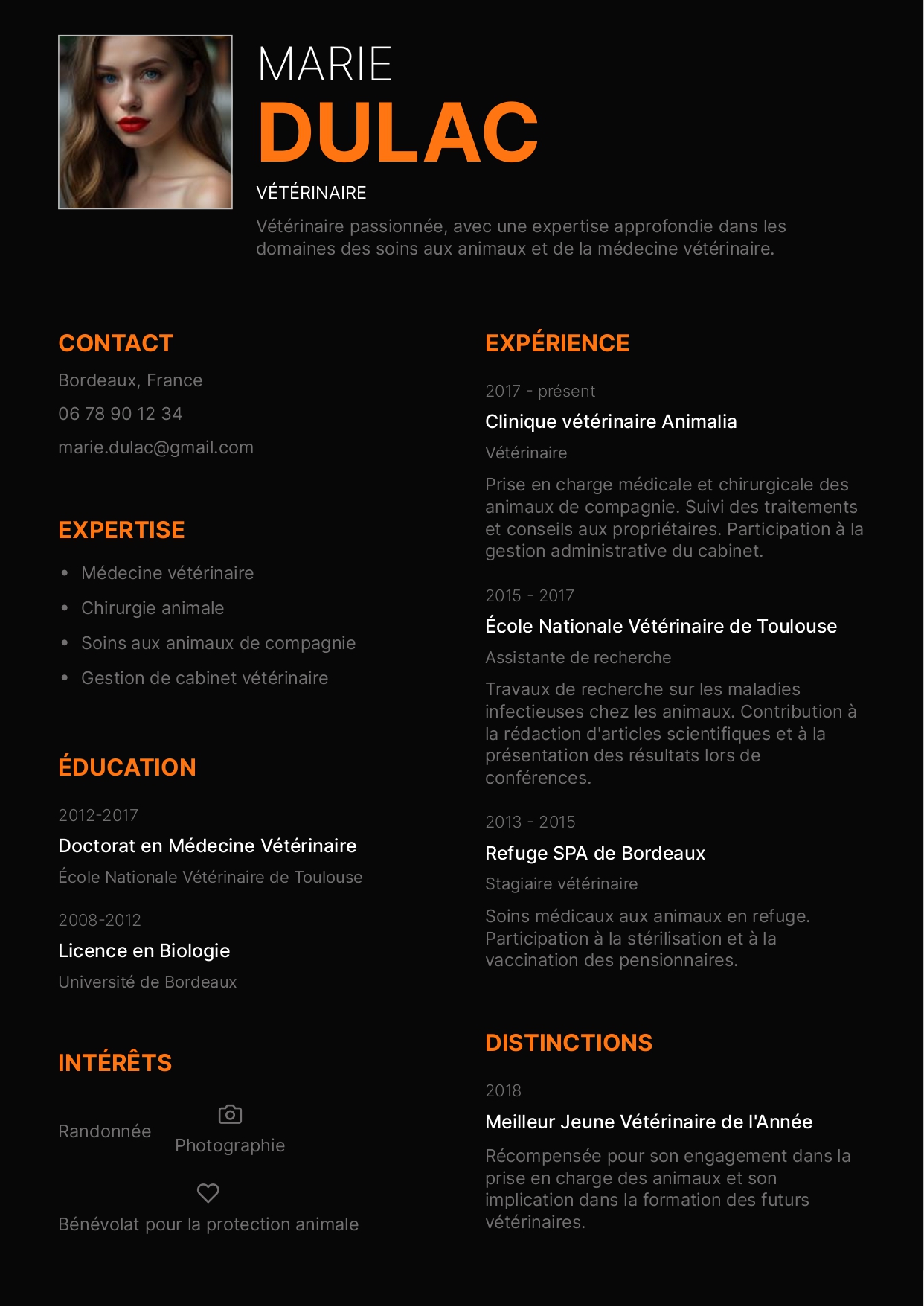 exemple cv veterinaire