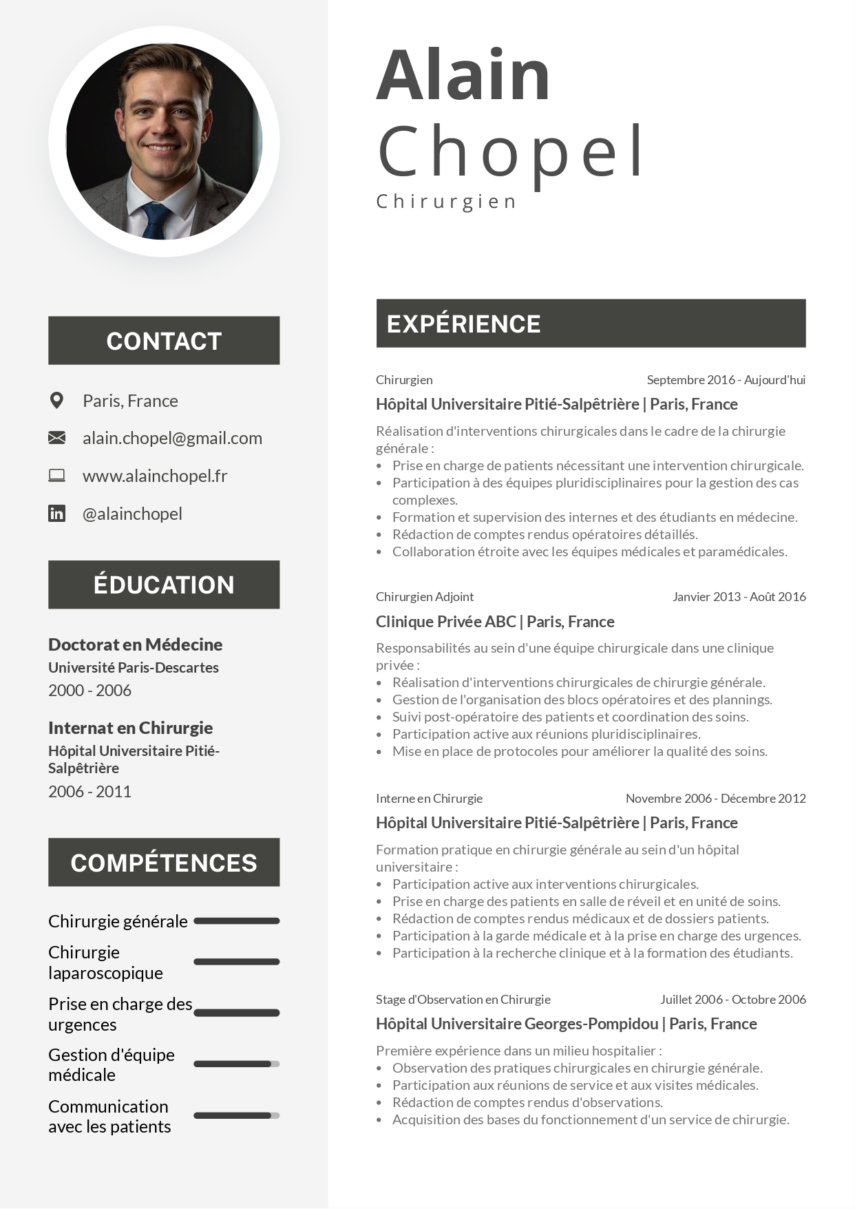 exemple cv chirurgien