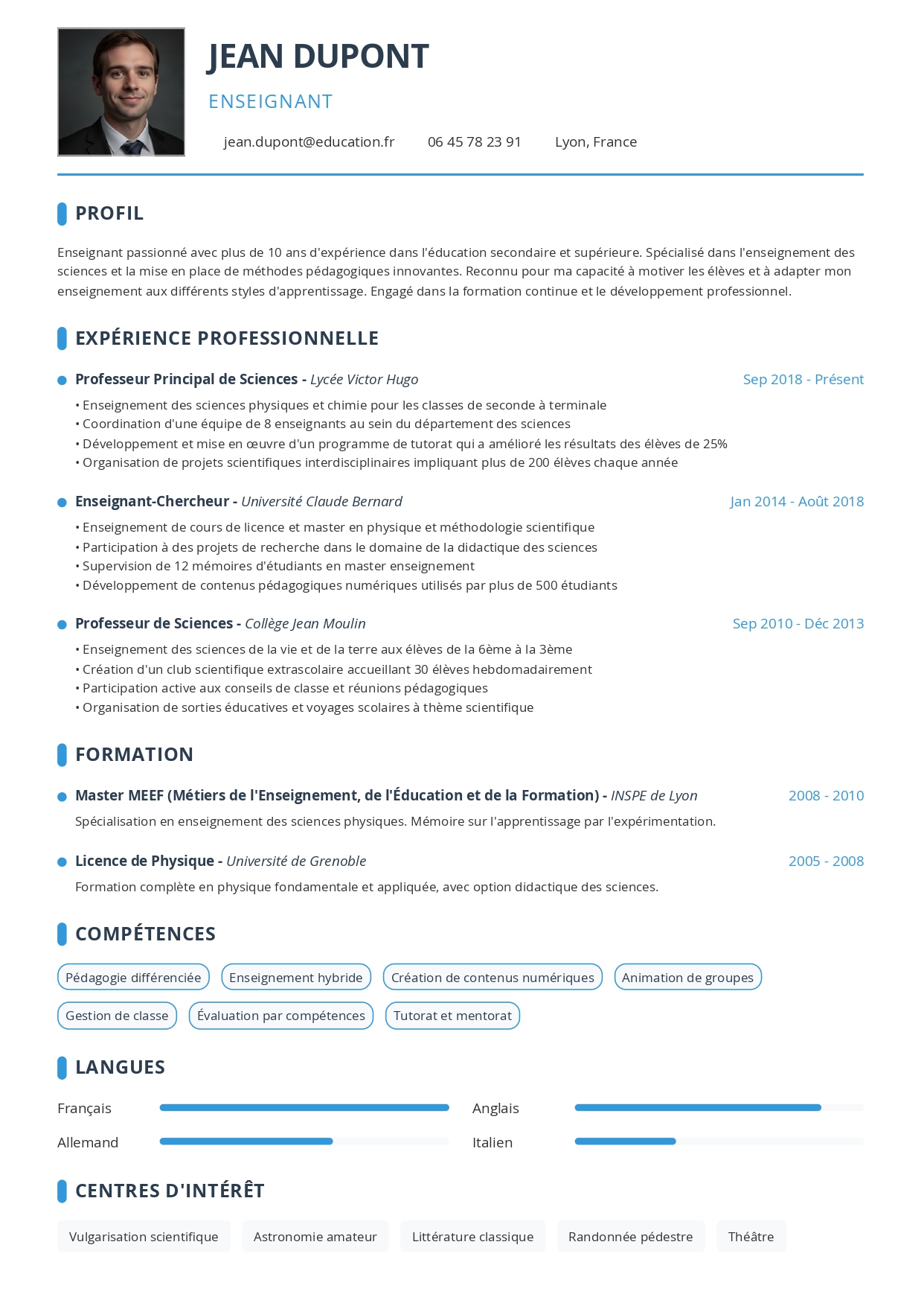 Exemple de CV Professeur