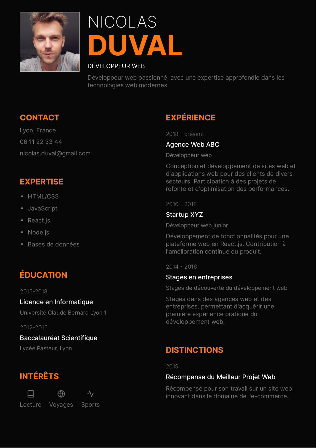 exemple cv developpeur web