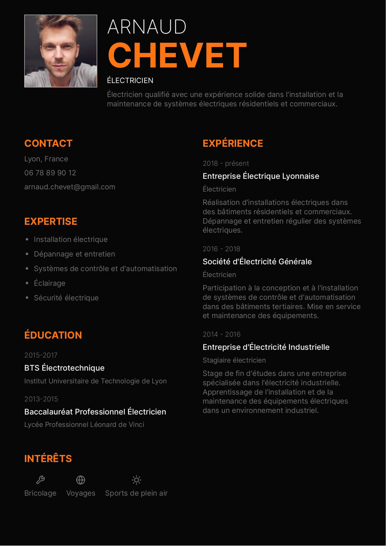 exemple cv electricien