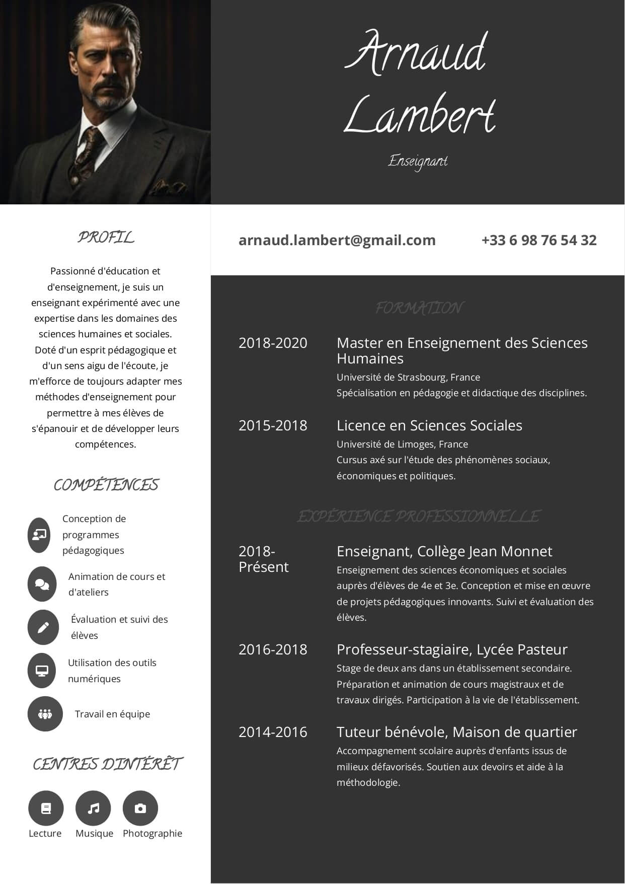 exemple cv enseignant