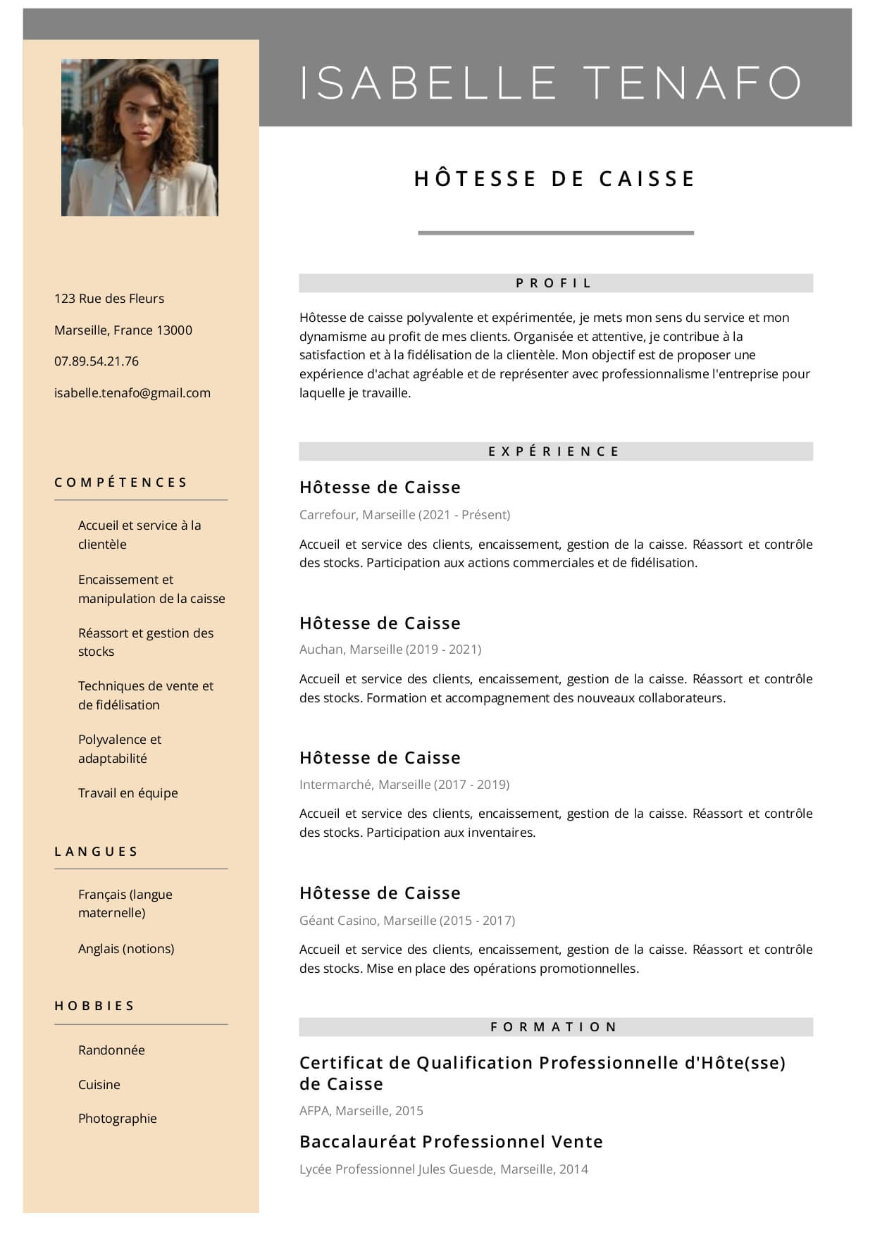 exemple cv hotesse de caisse