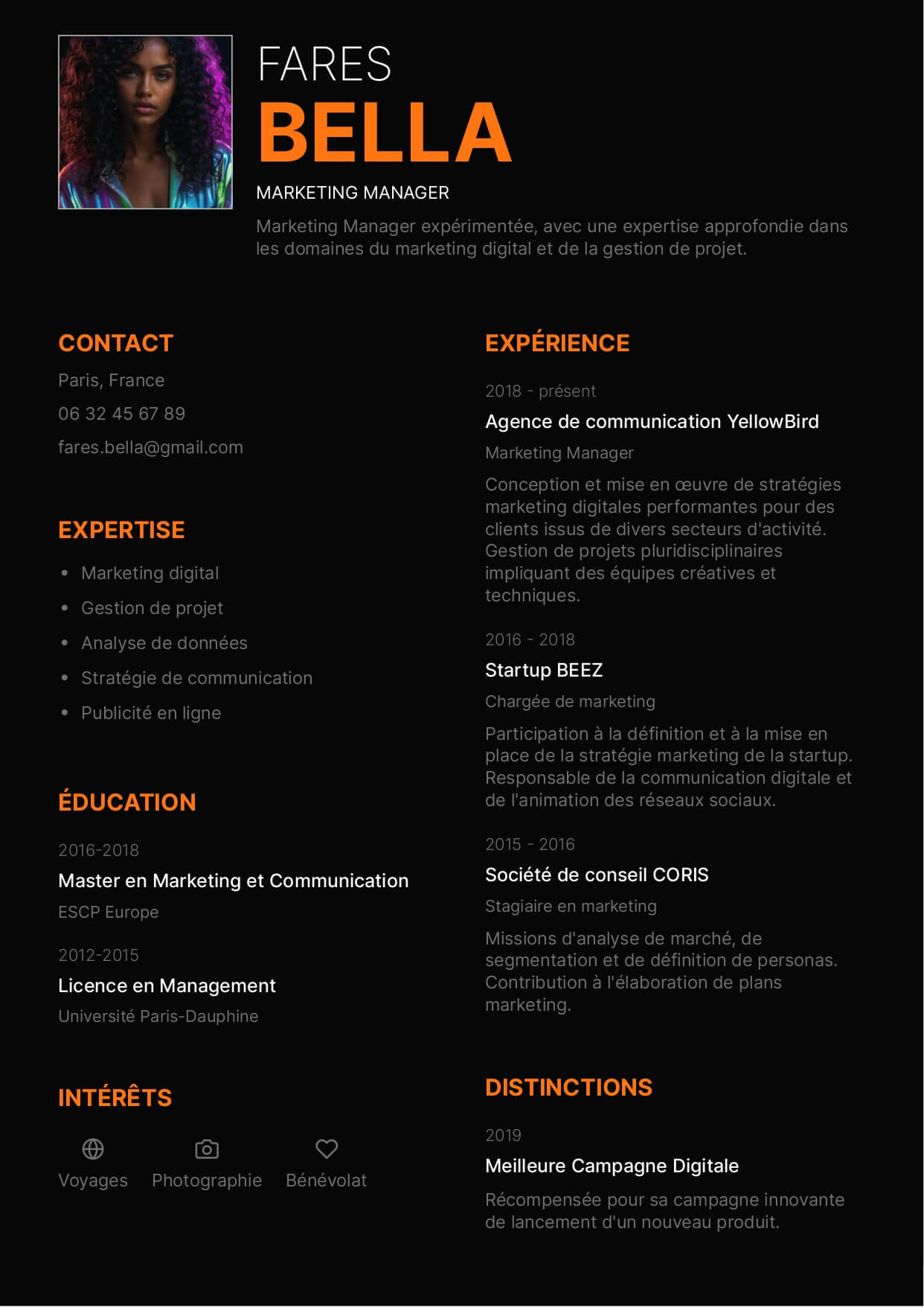 exemple cv marketing manager