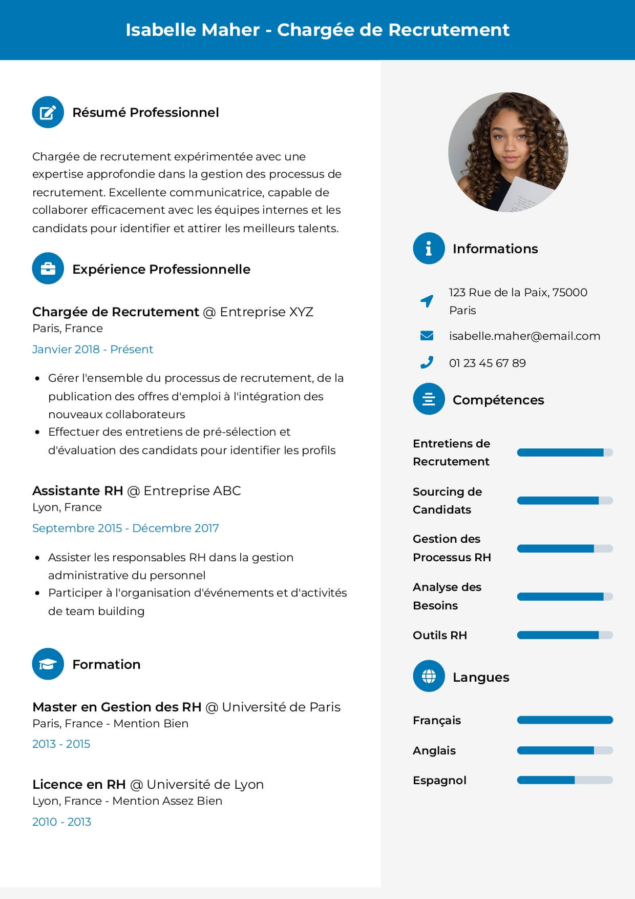 exemple cv assitante rh