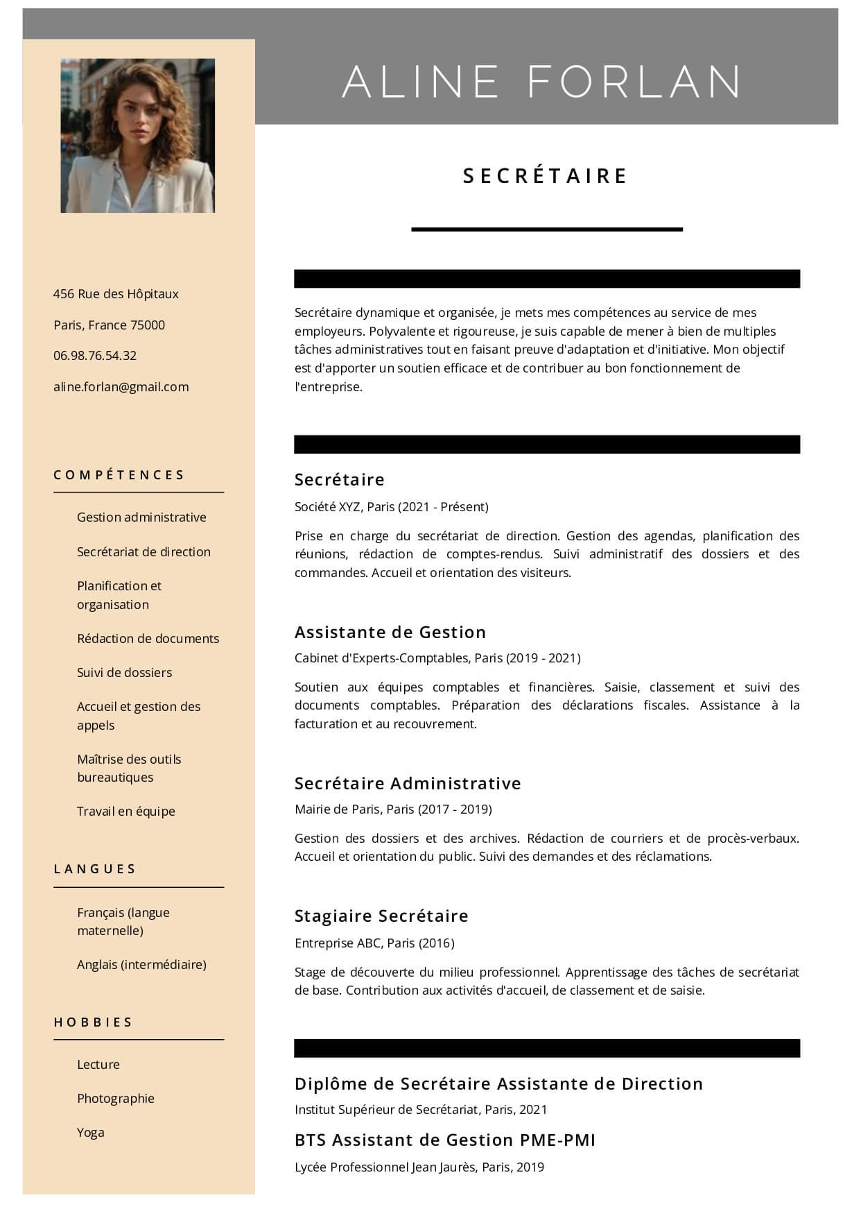 exemple cv secretaire