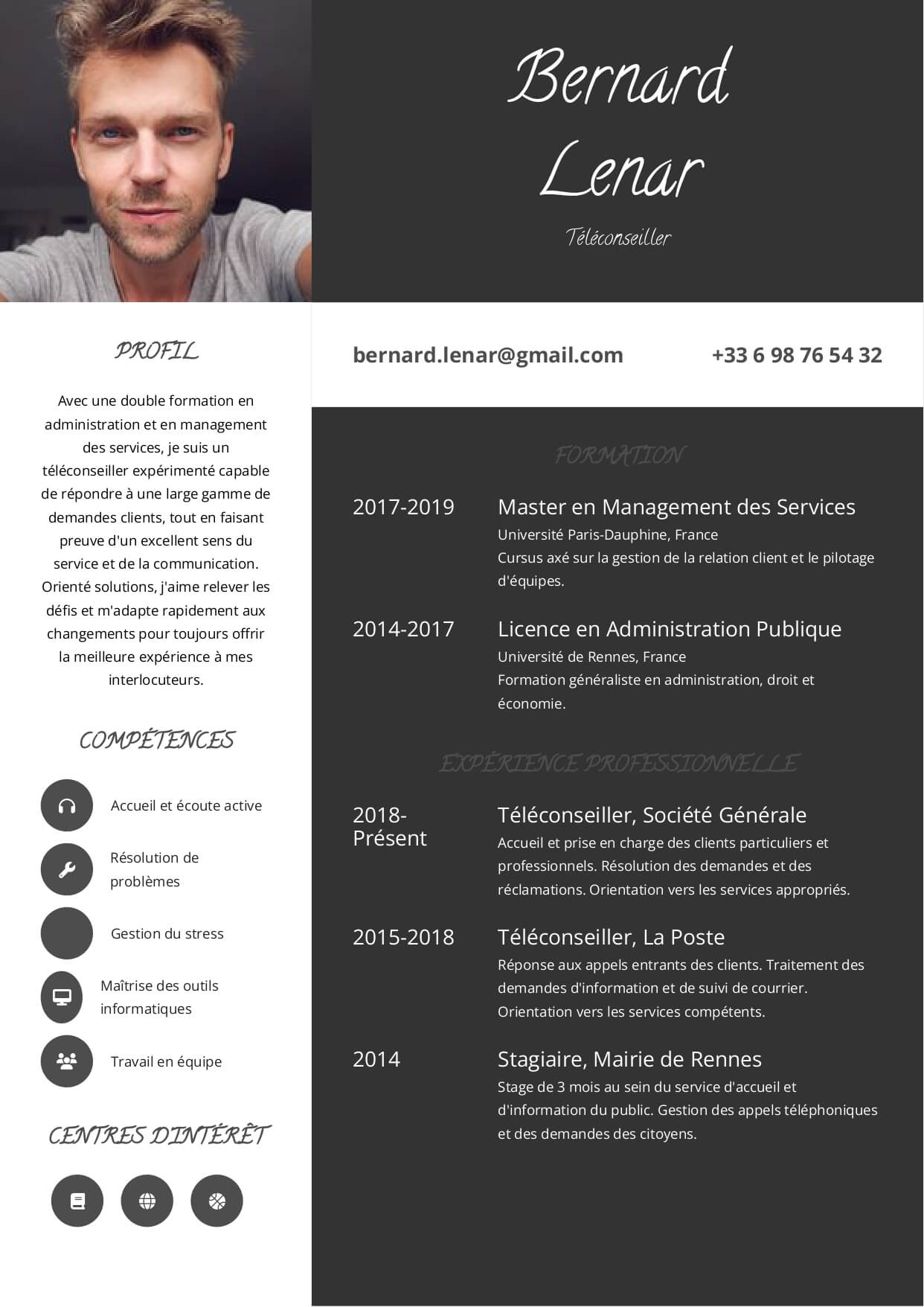 exemple cv teleconseiller