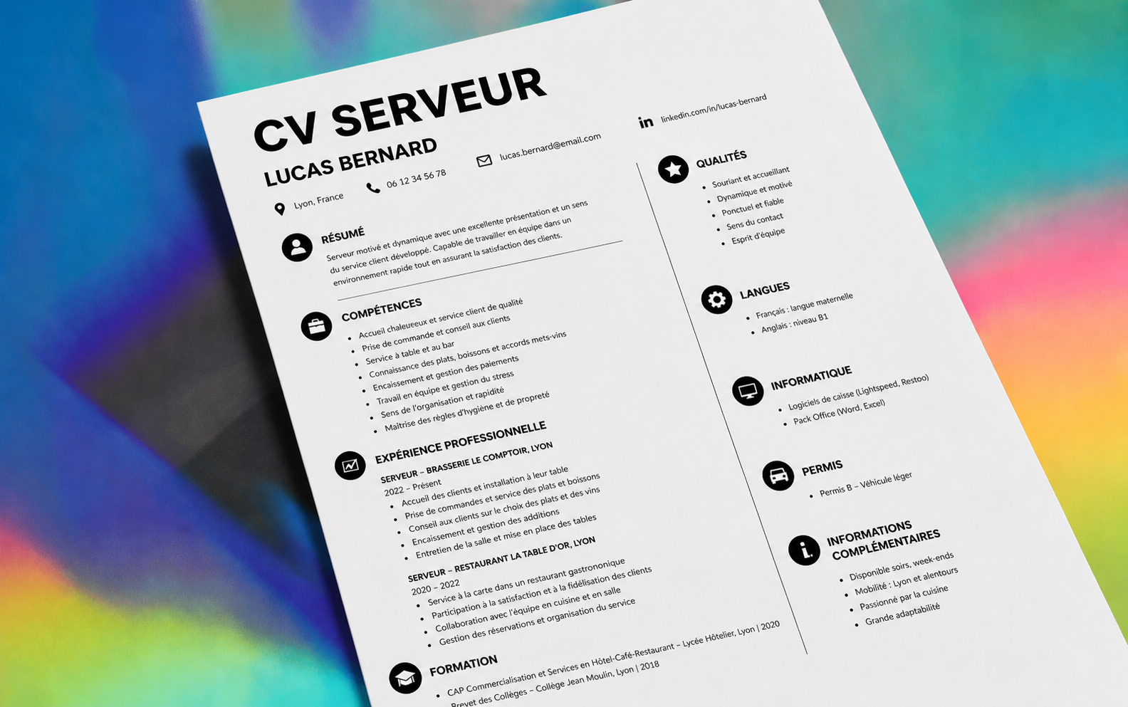 10 modèles de CV Serveur / Serveuse gratuit à remplir en 2026