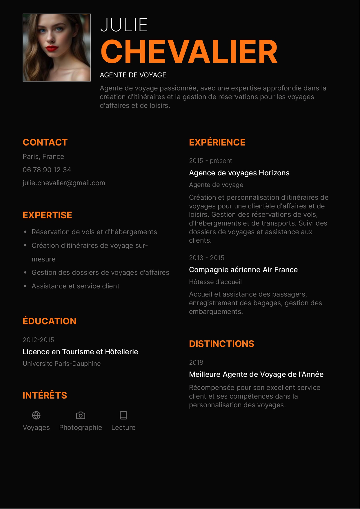 exemple cv agent de voyage