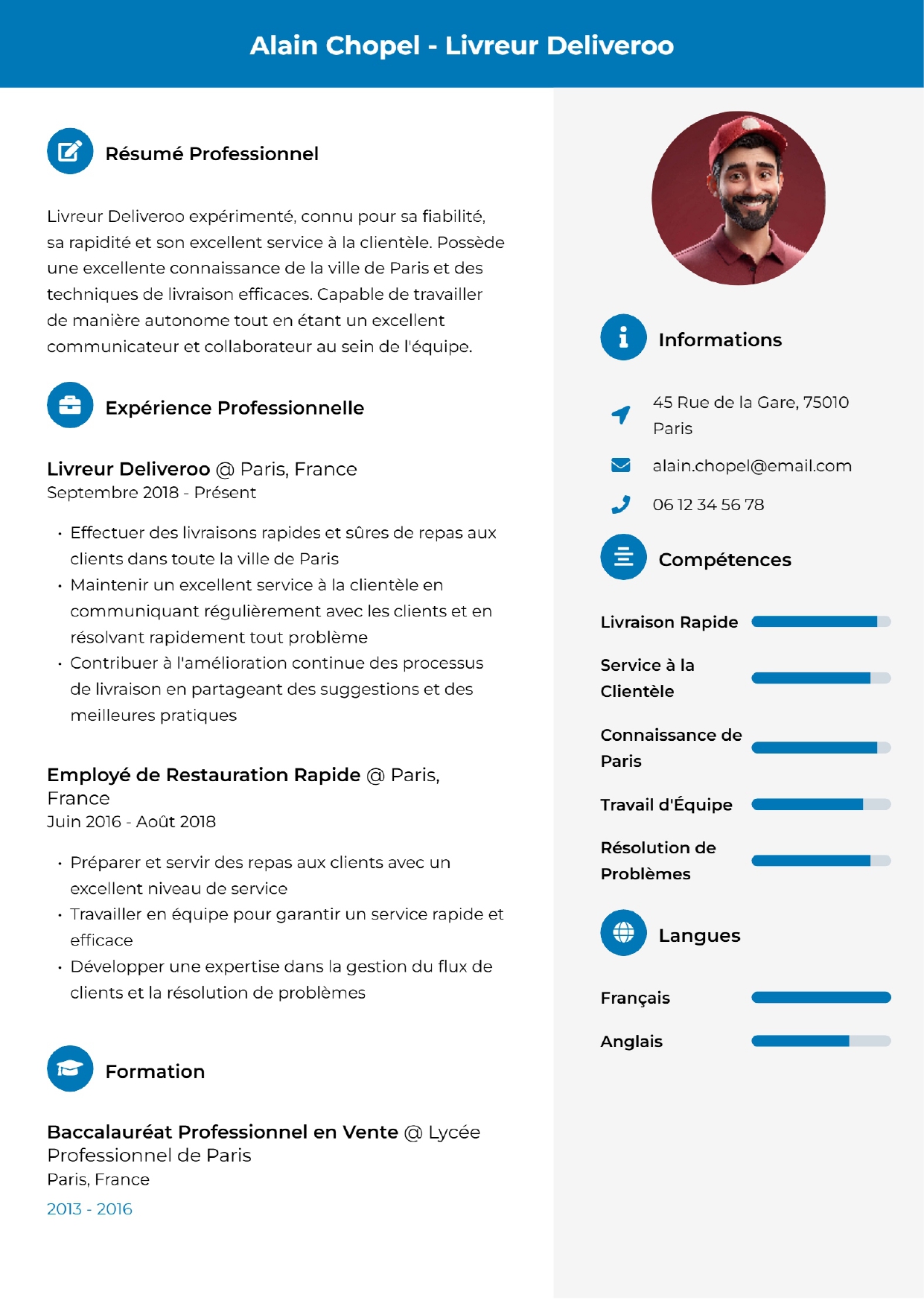 exemple cv chauffeur livreur