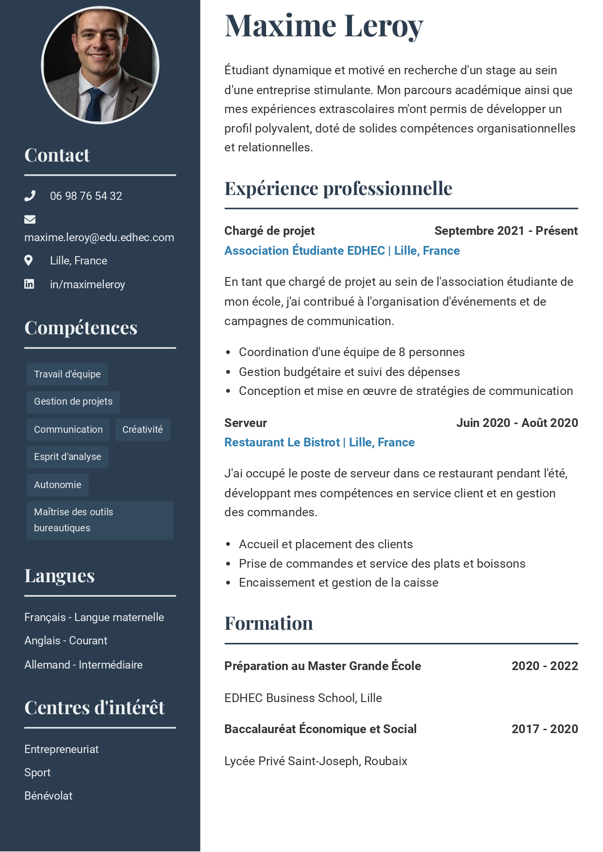 exemple cv edhec
