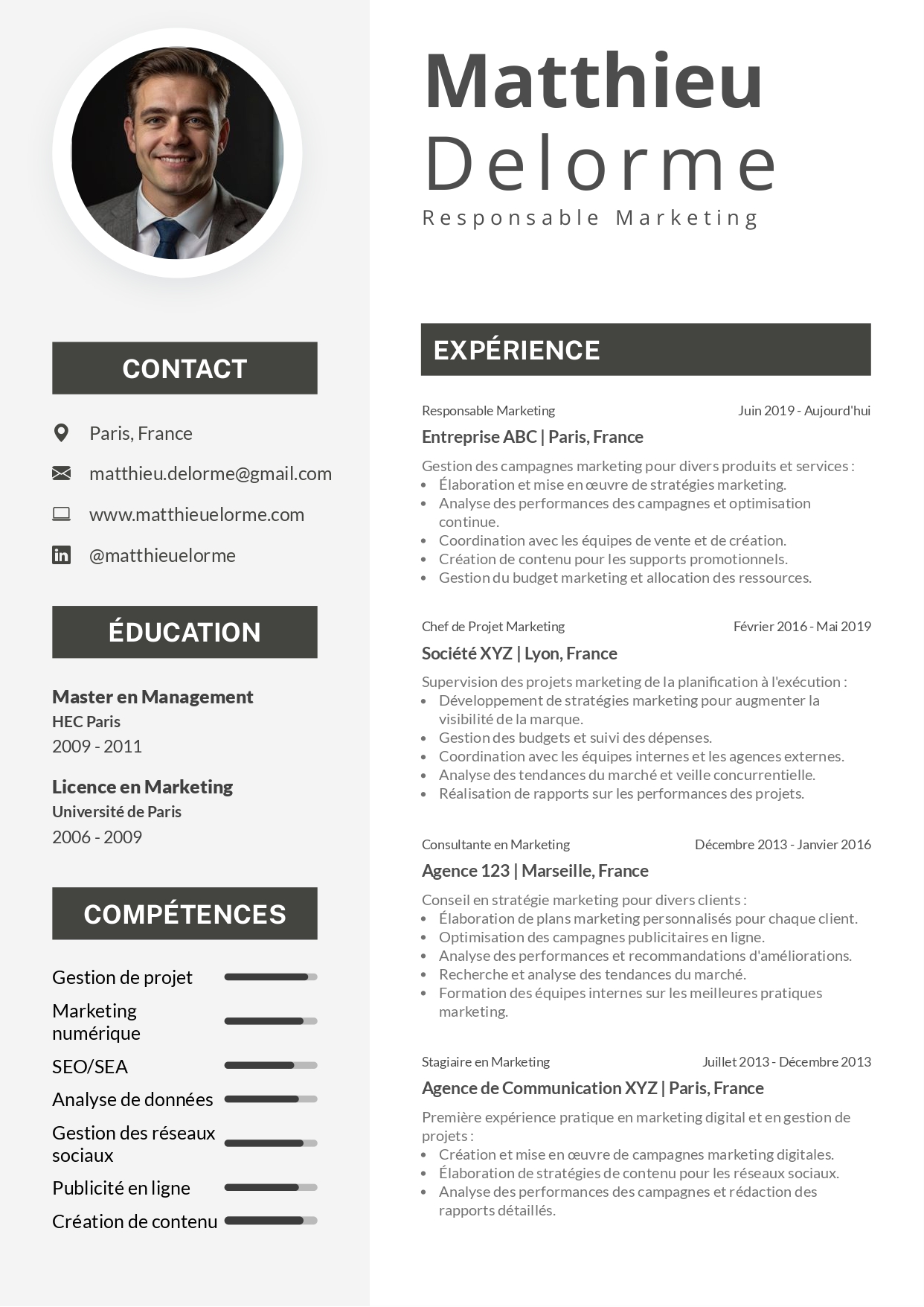 exemple cv hec