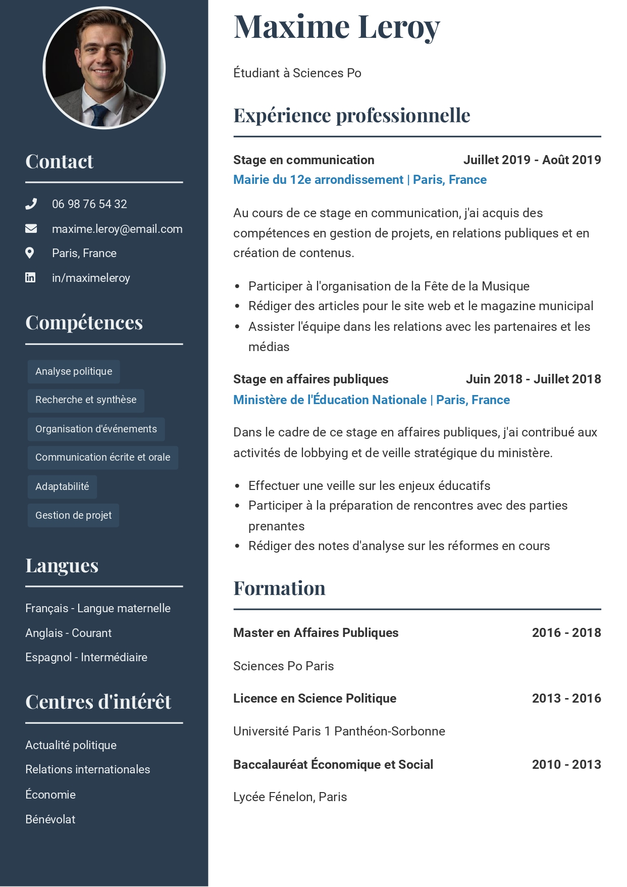 exemple cv sciences po