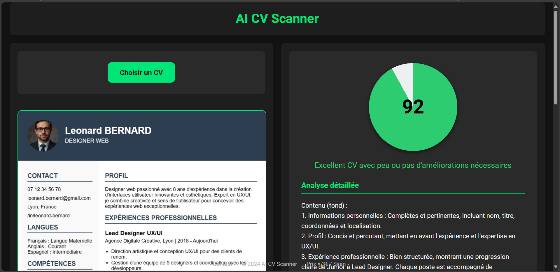 Intelligence artificielle analysant un CV avec des graphiques et données