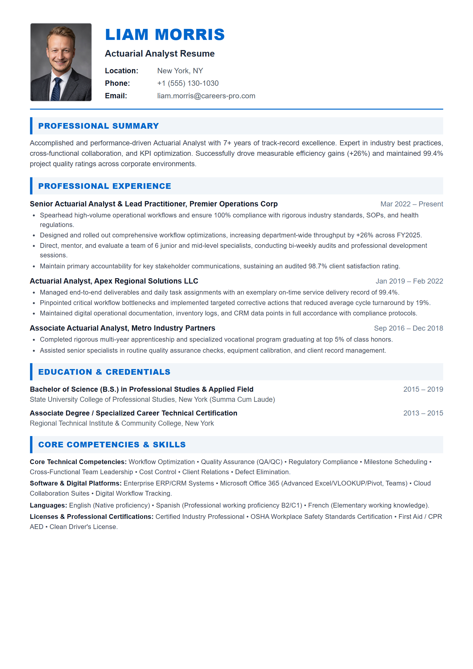 Actuarial Analyst Resume Example