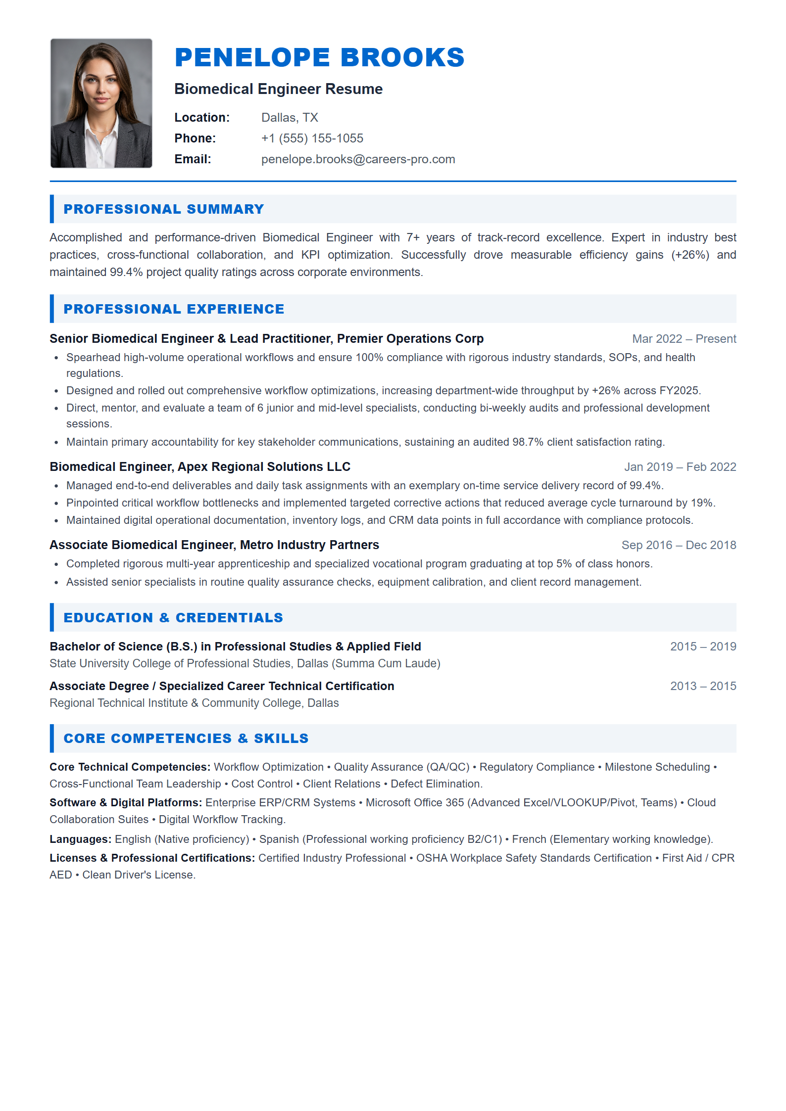 Biomedical Engineer Resume Example