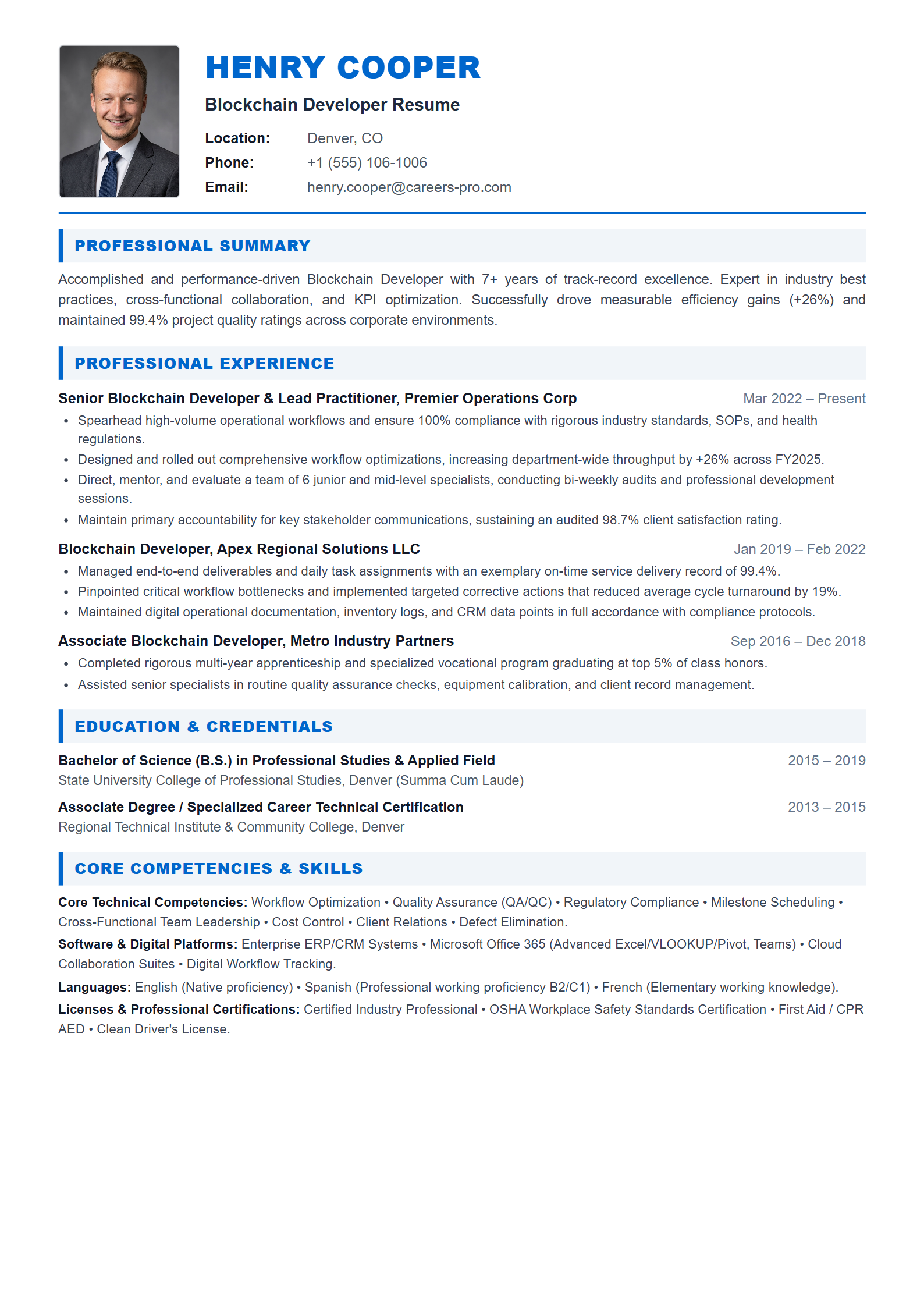 Blockchain Developer Resume Example