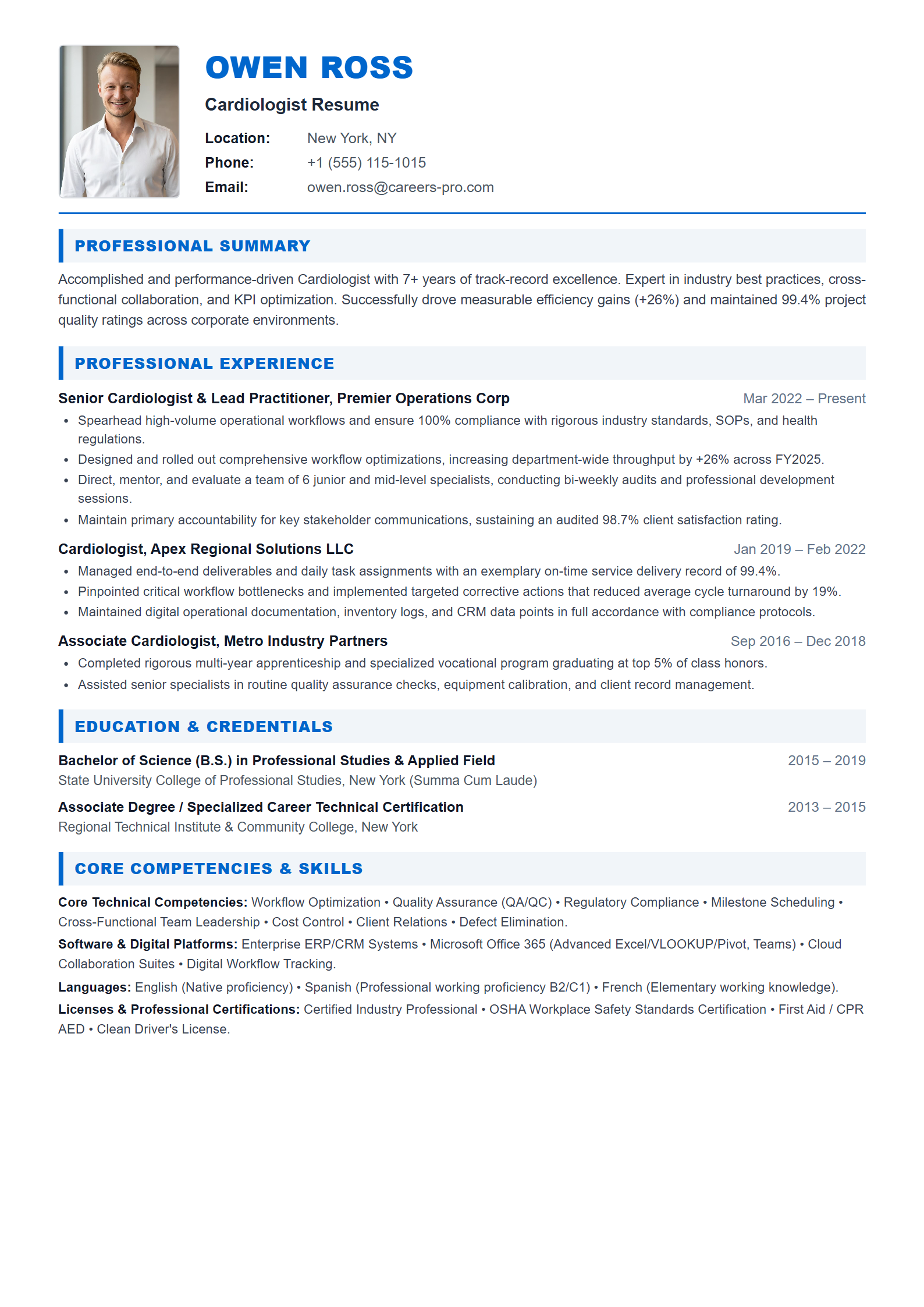 Cardiologist Resume Example