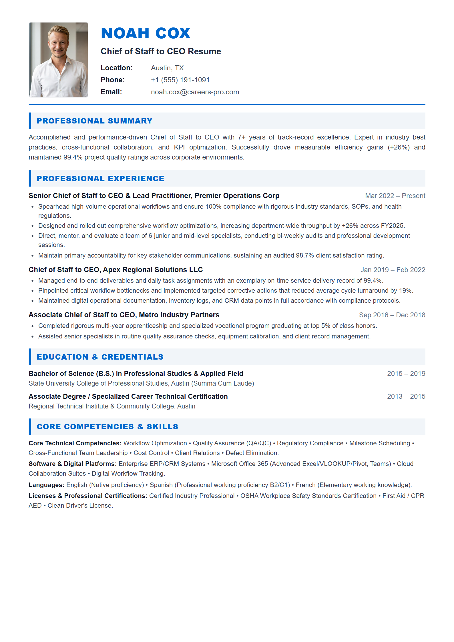 Chief of Staff to CEO Resume Example