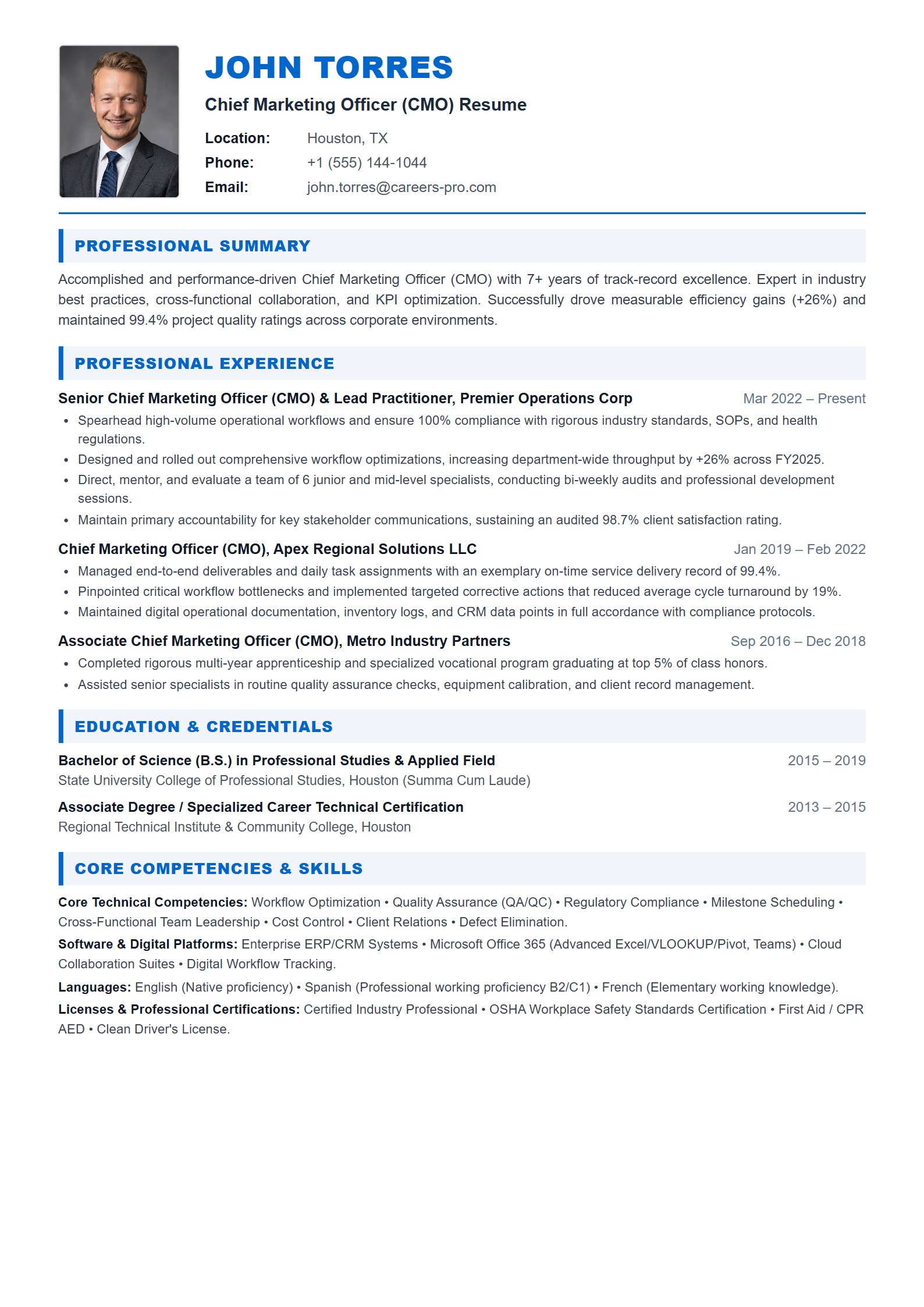 Chief Marketing Officer (CMO) Resume Example