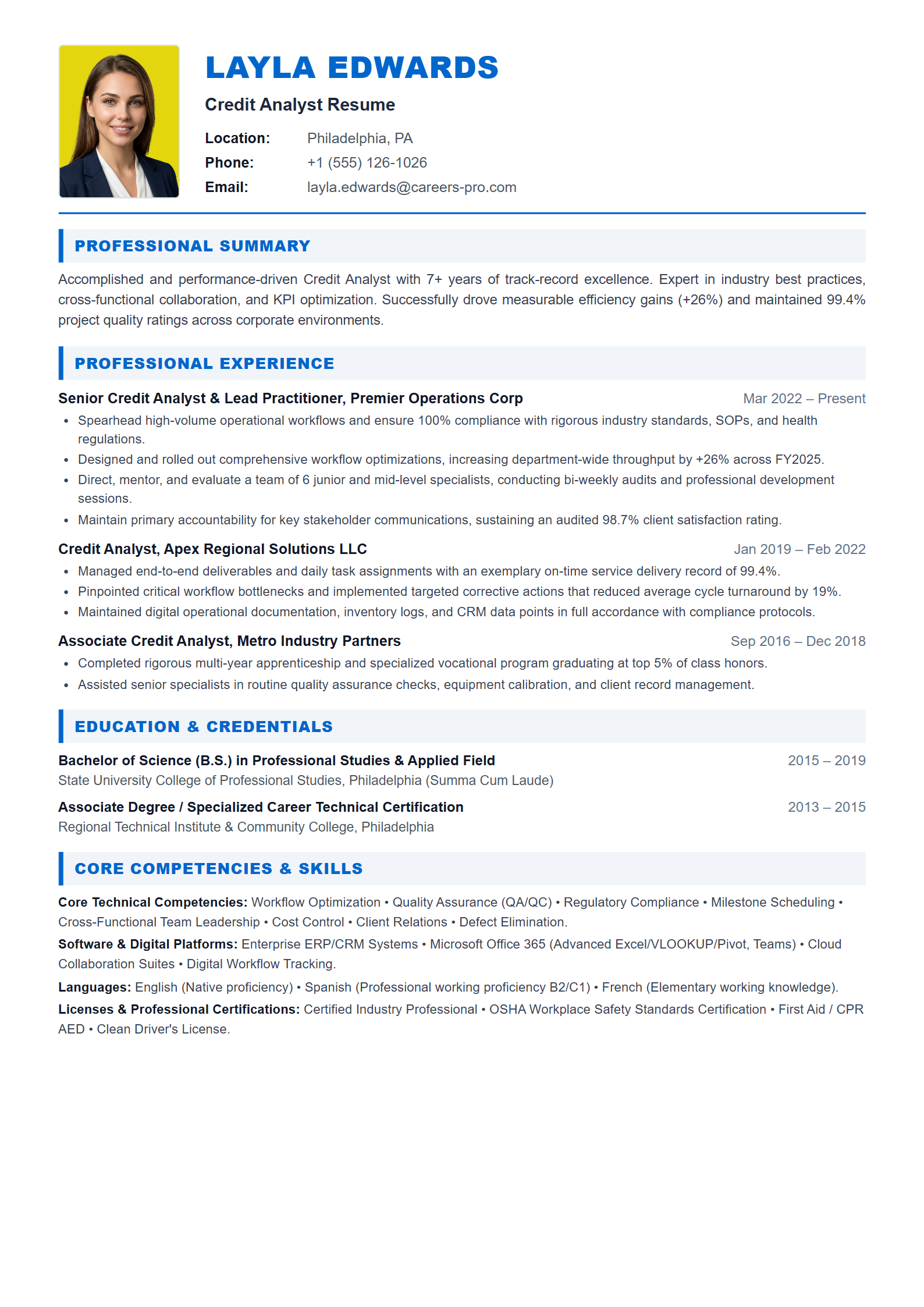 Credit Analyst Resume Example