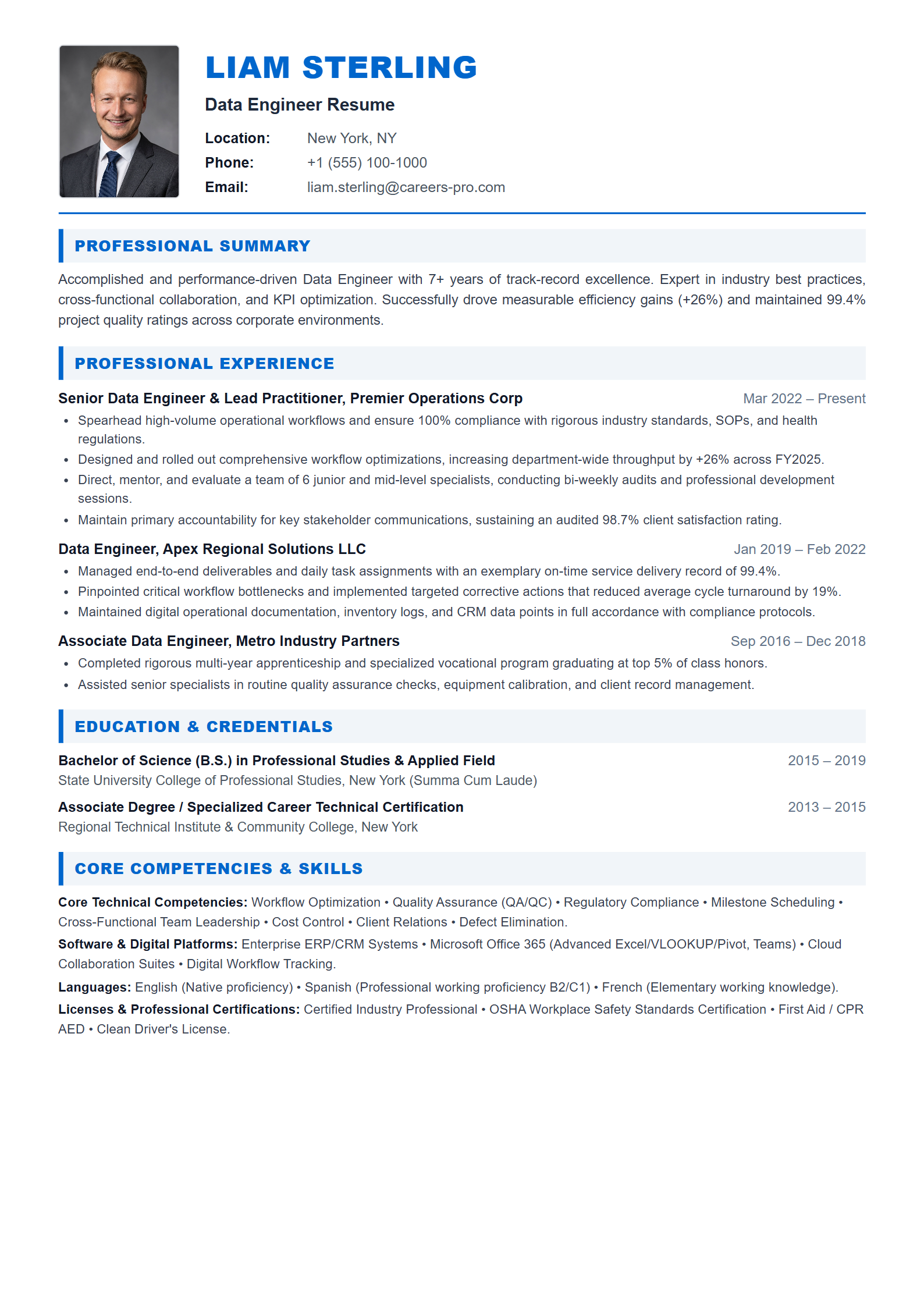 Data Engineer Resume Example