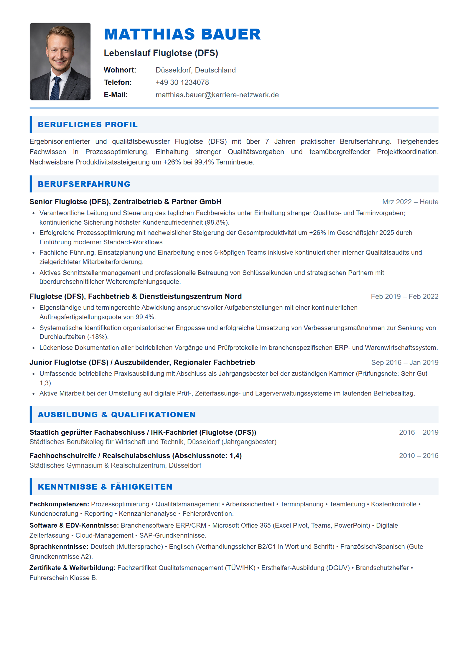 Fluglotse (DFS) Resume Example