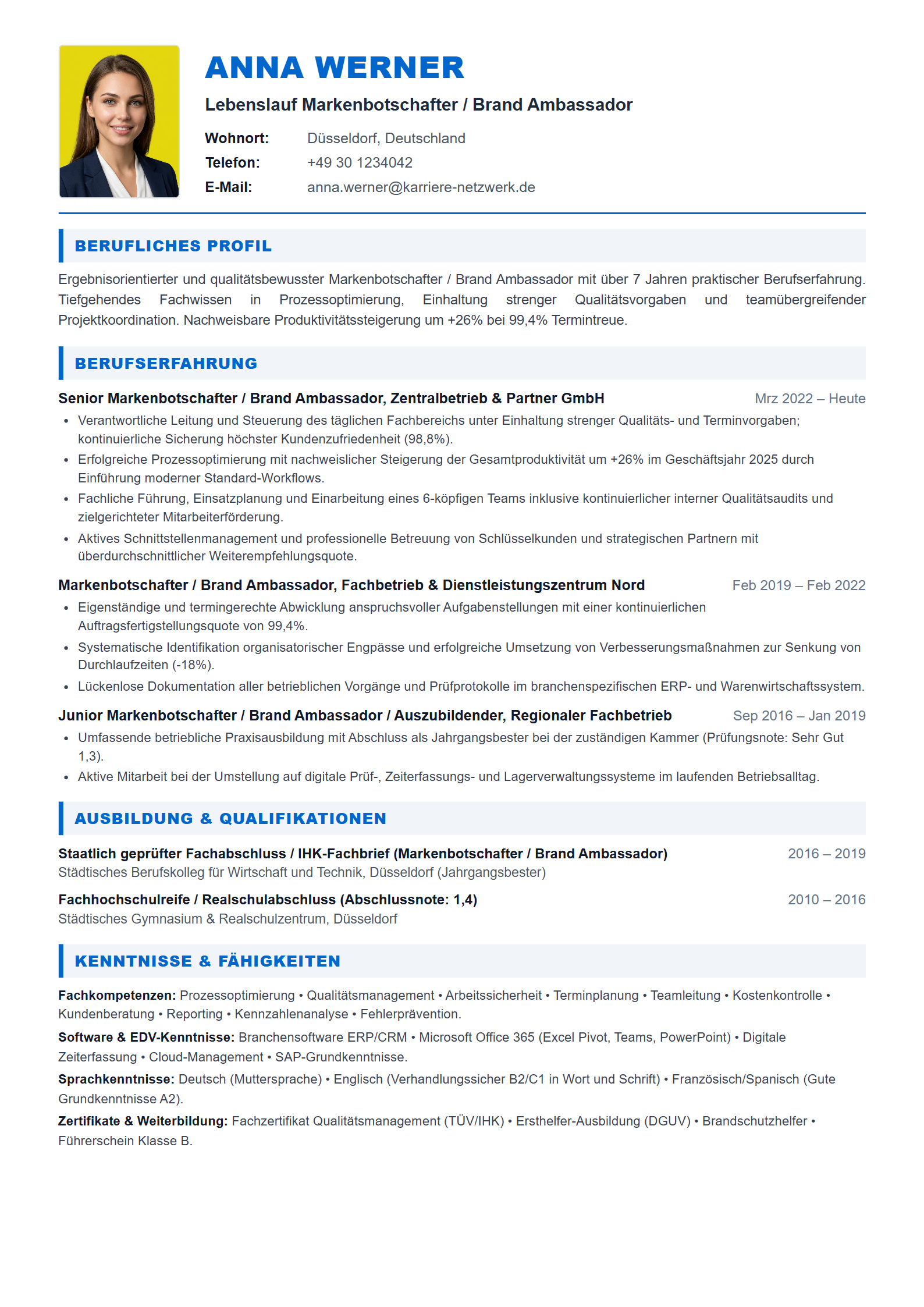Markenbotschafter / Brand Ambassador Resume Example