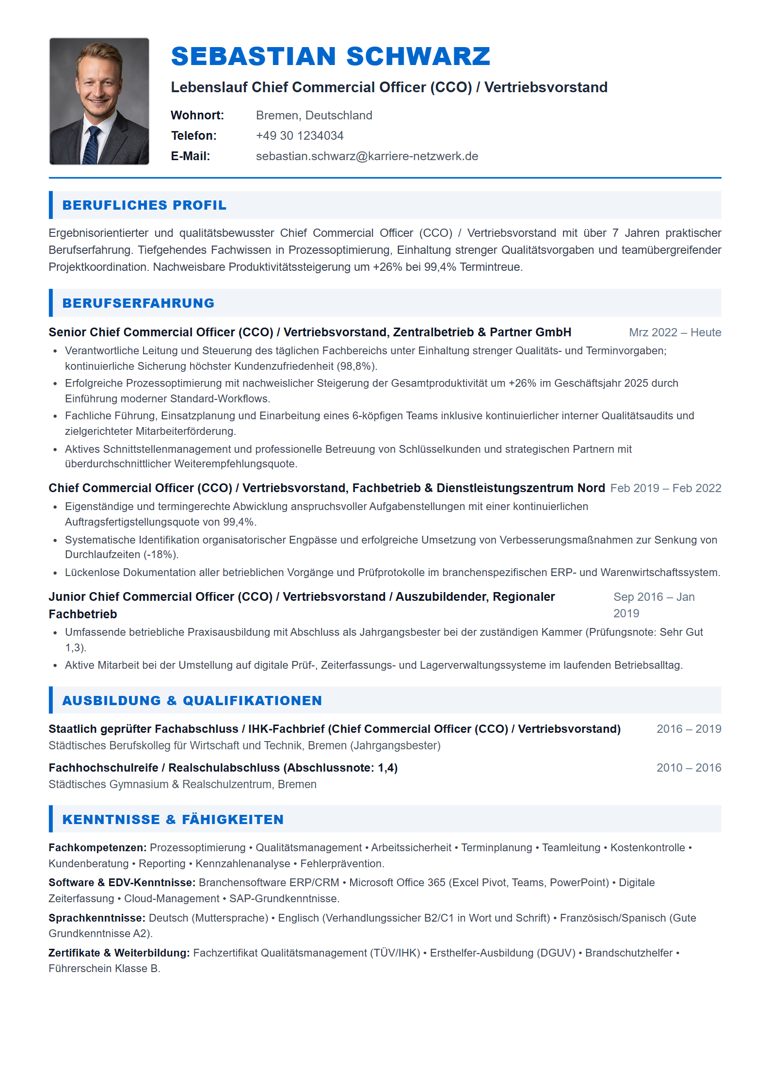Chief Commercial Officer (CCO) / Vertriebsvorstand Resume Example