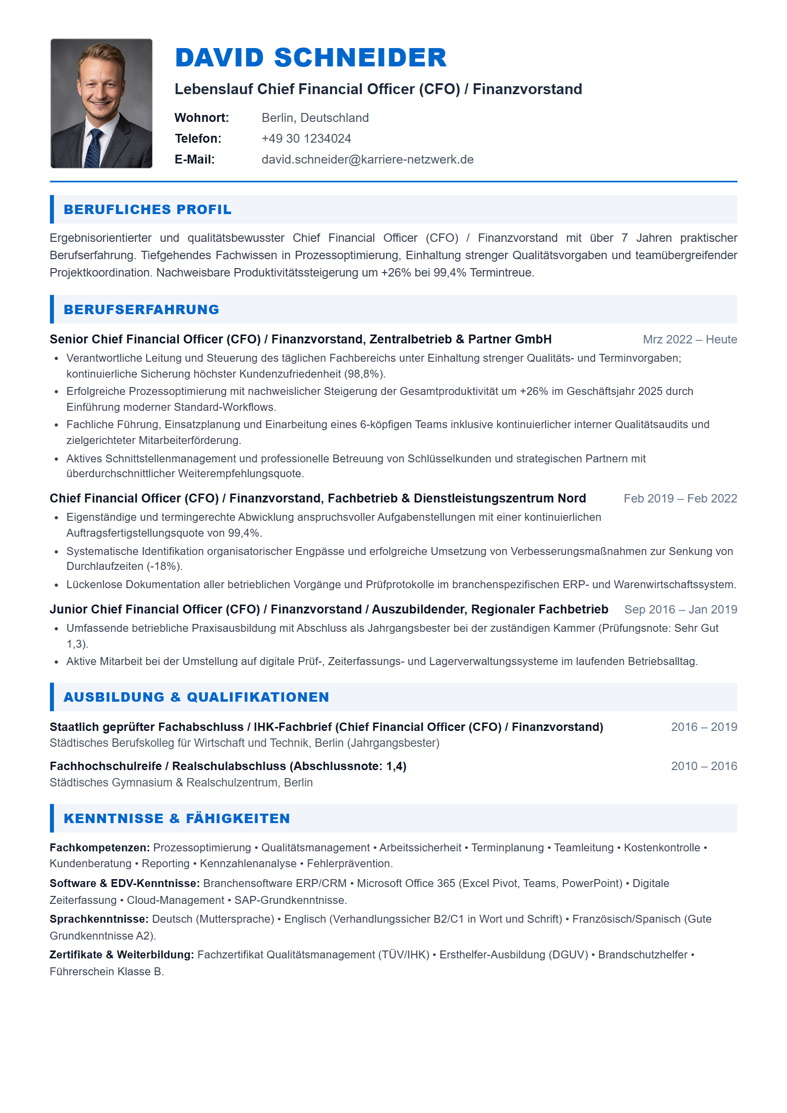 Chief Financial Officer (CFO) / Finanzvorstand Resume Example