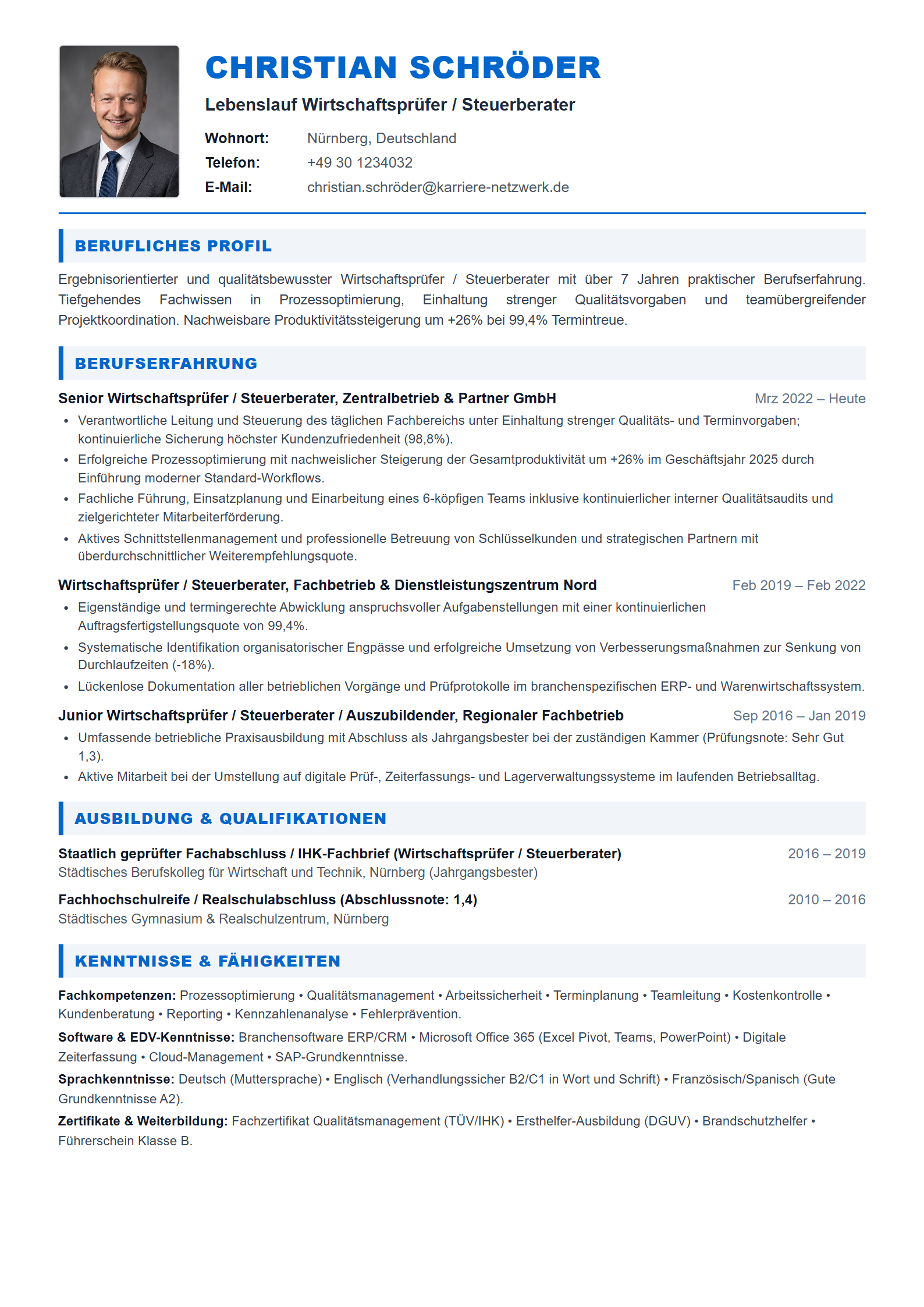 Wirtschaftsprüfer / Steuerberater Resume Example