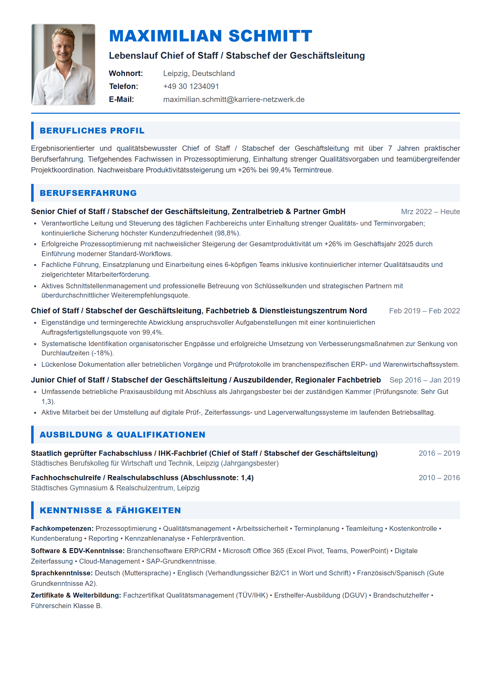 Chief of Staff / Stabschef der Geschäftsleitung Resume Example