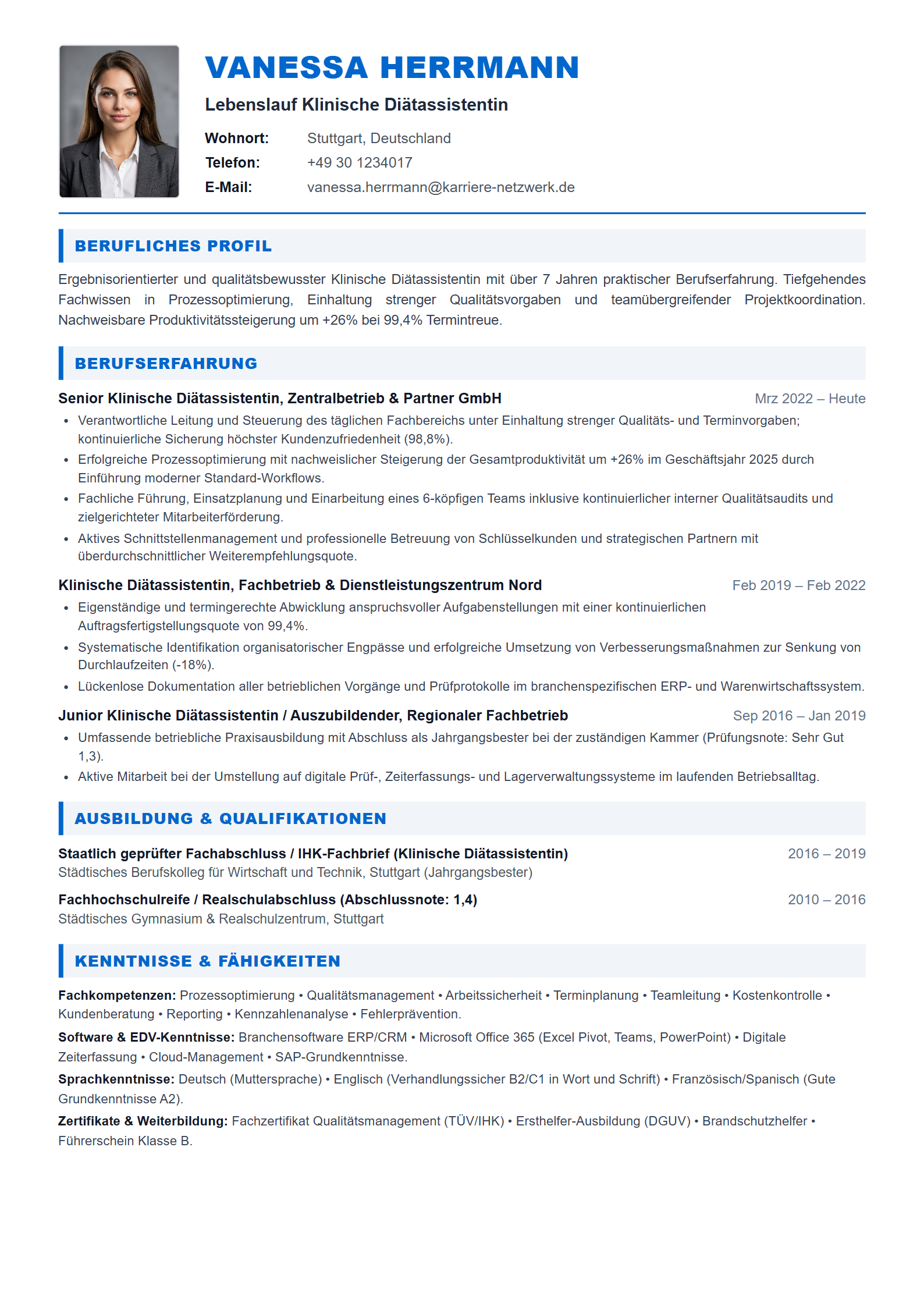 Klinische Diätassistentin Resume Example