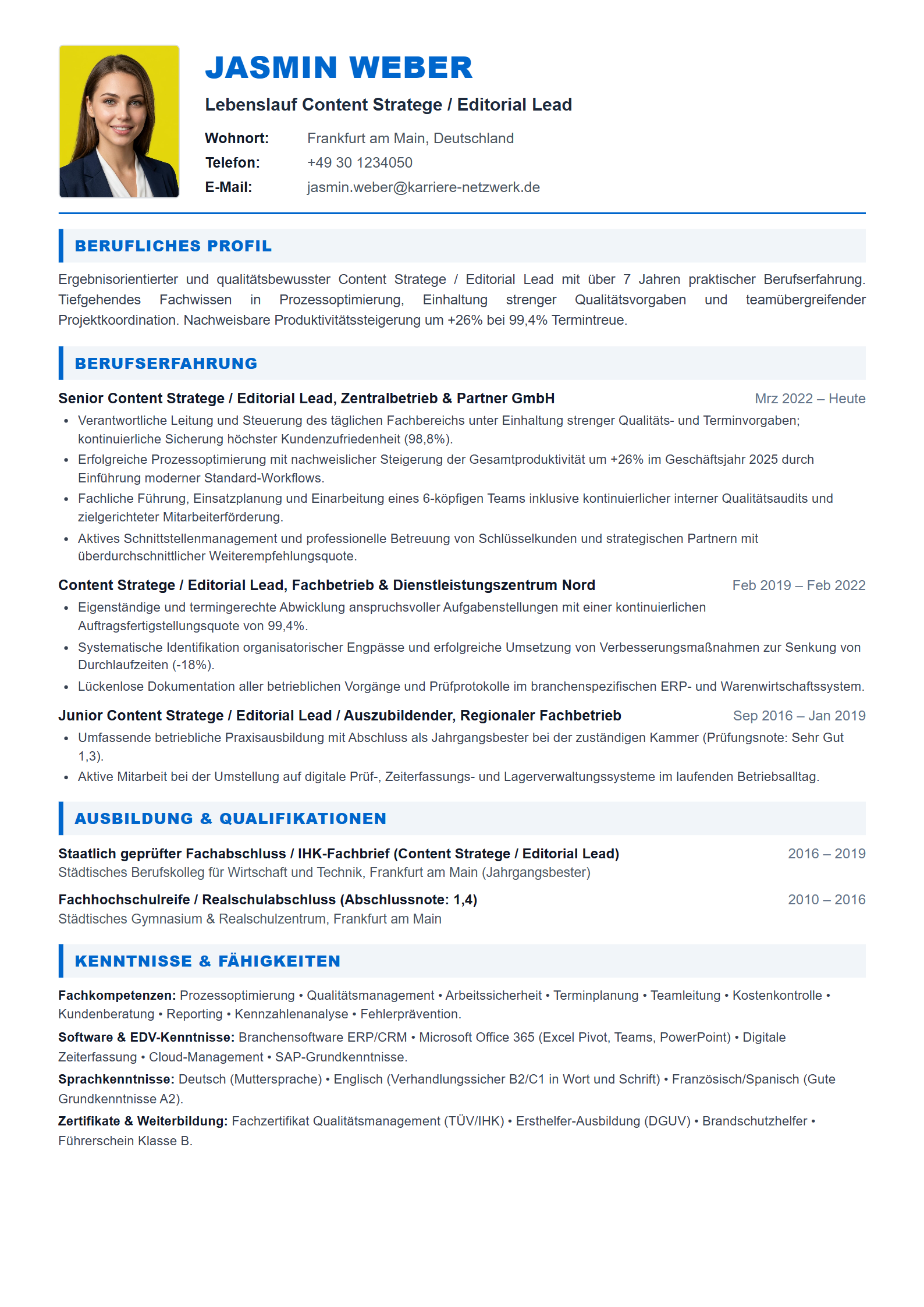 Content Stratege / Editorial Lead Resume Example